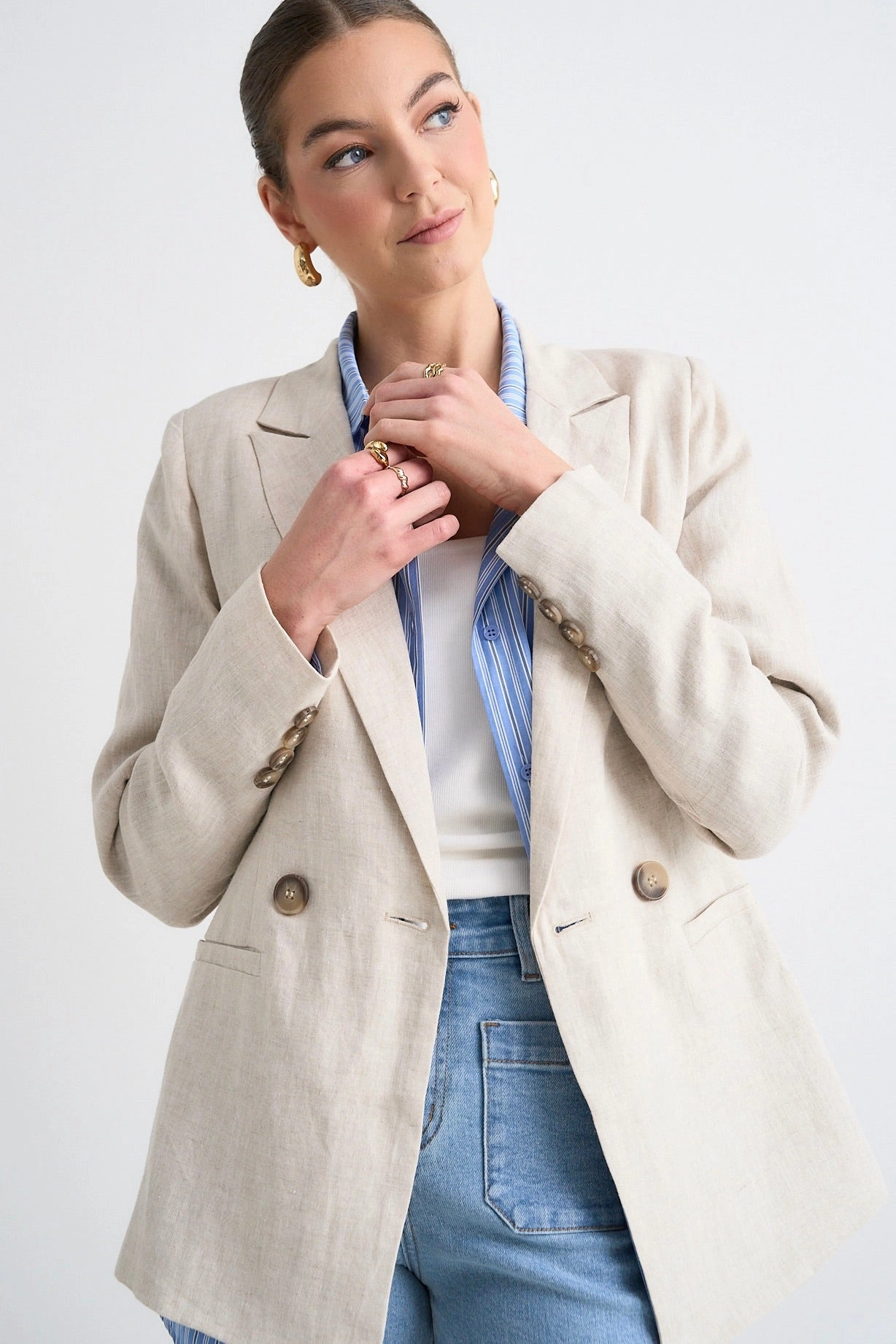 Subtle Details Atlas Natural Linen Double Breasted Blazer