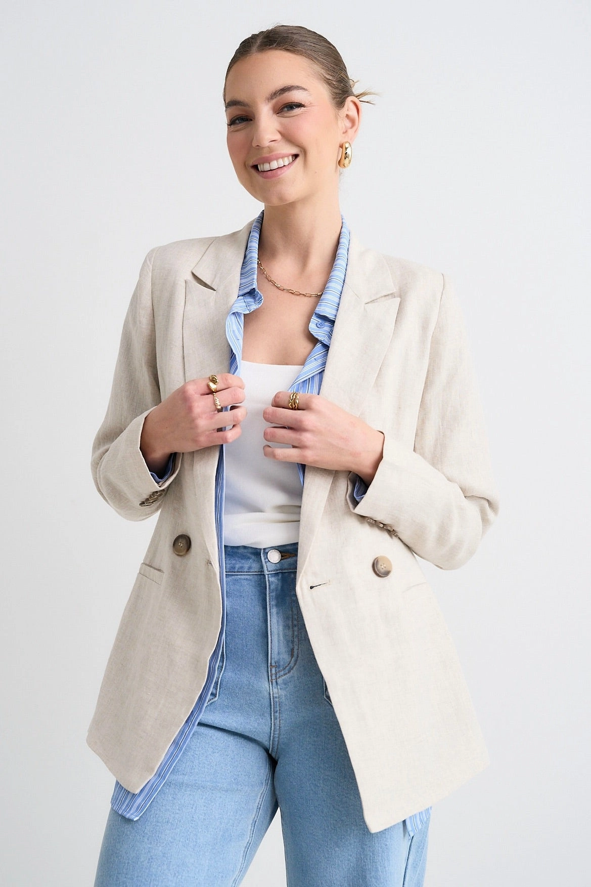 Atlas Natural Linen Double Breasted Blazer Workwear Approved