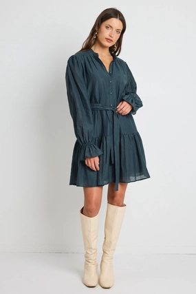 Soft Appearance Audition Deep Forest Balloon Sleeve Drop Waist Mini Dress