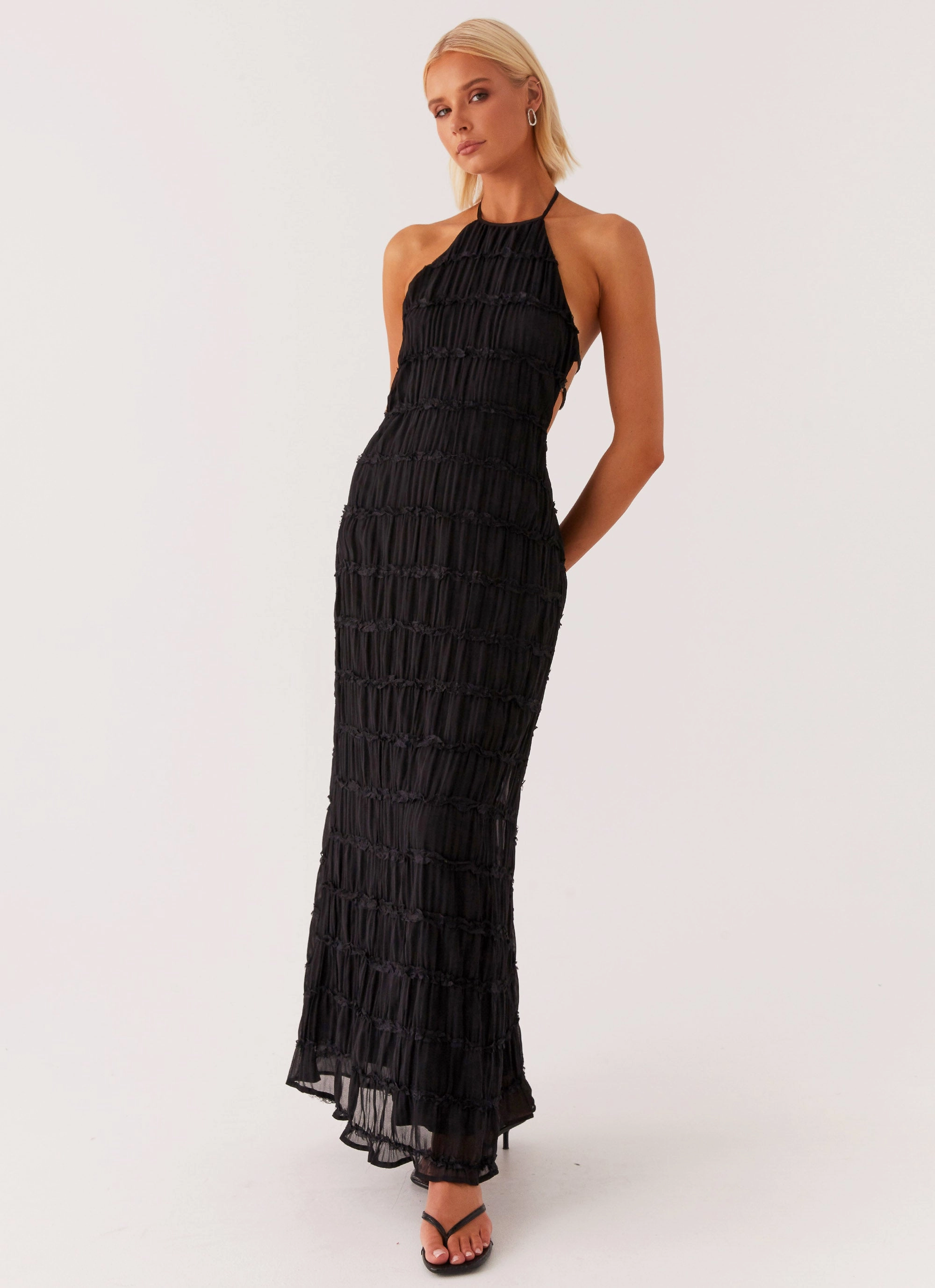 Aullie Maxi Dress - Black Flared-Hem Modern Twist