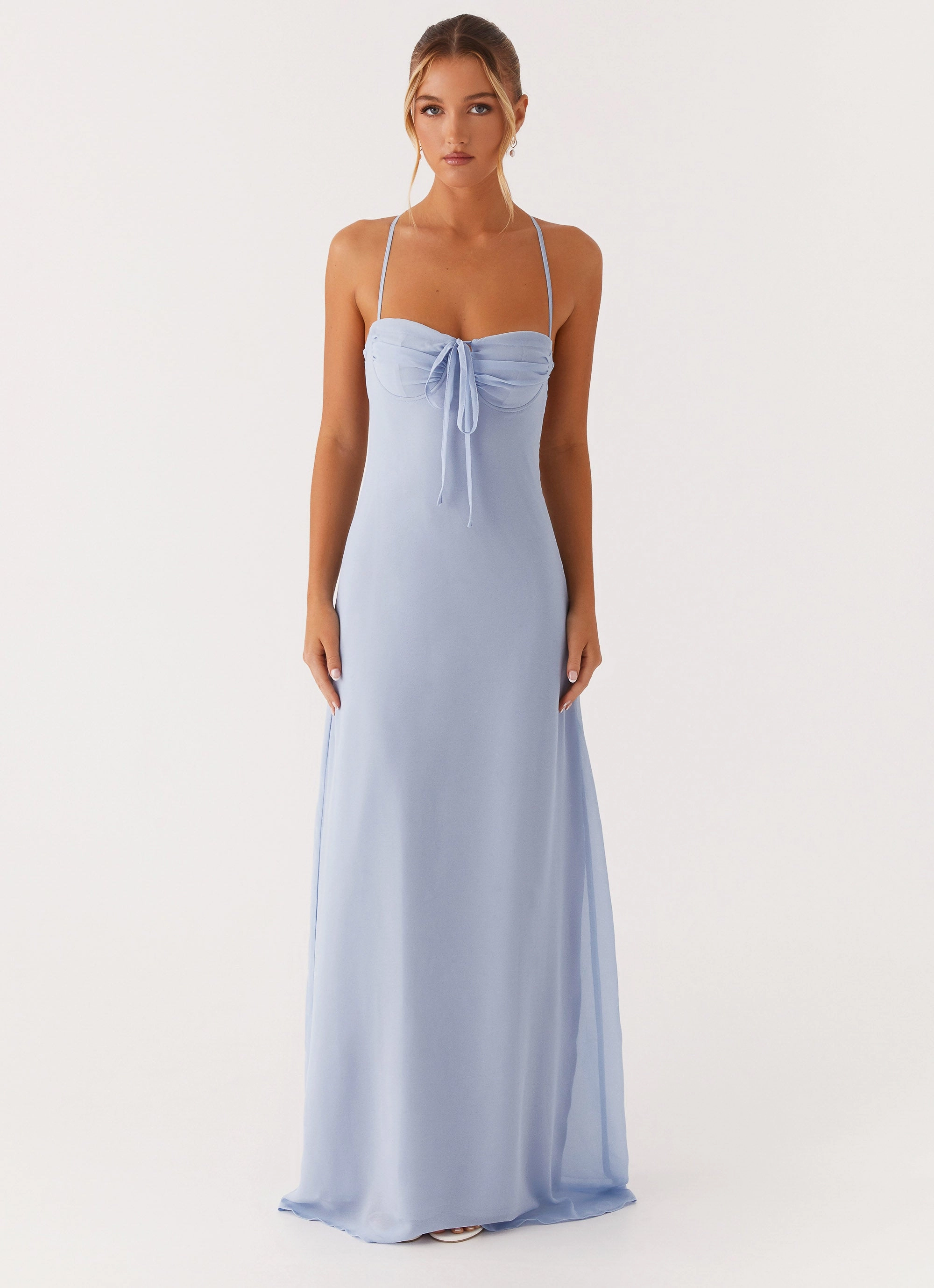 Stylish Touch Jewel Tones Aveline Bustier Maxi Dress - Blue