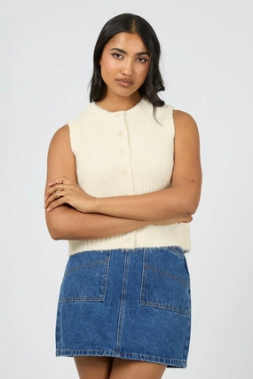 Aya Vanilla Knit Button Through Vest Stay Easy