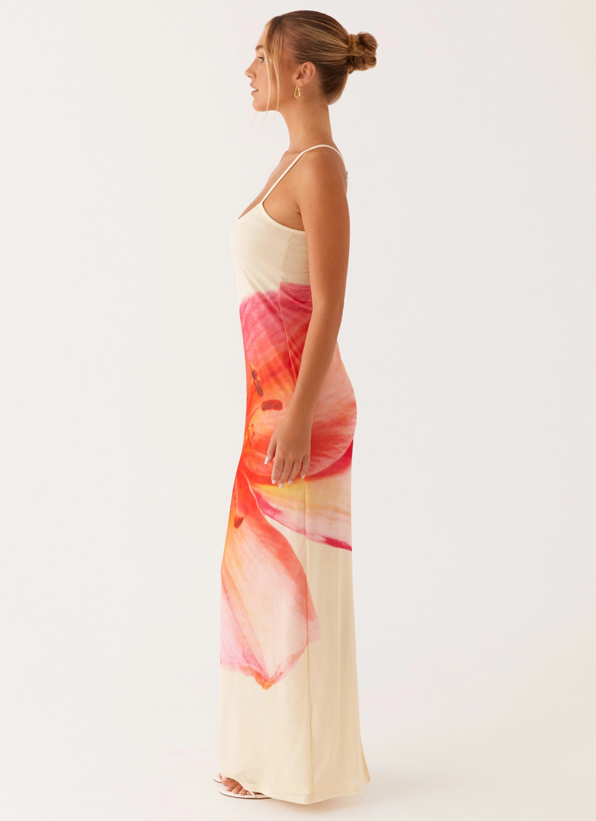 Bad News Mesh Maxi Dress - Yellow Floral High-waisted evening piece