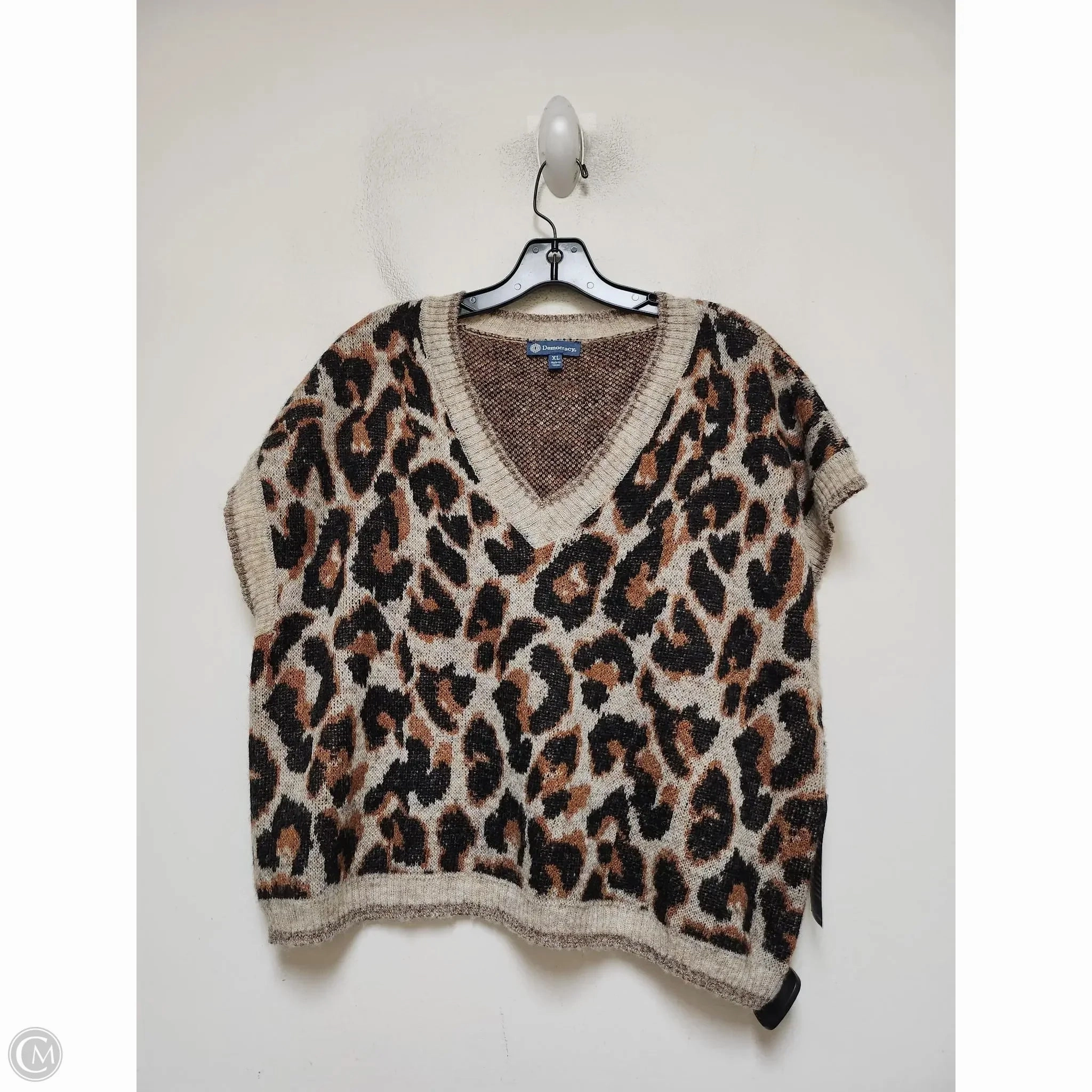 FullLengthZip Vest Sweater By Democracy In Leopard Print, Size: Xl