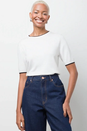 Ballerina Sleeve Crew Neck T-Shirt White WrinkleResistantWeave AllDayComfort