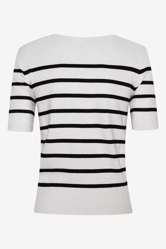 Ballerina Sleeve Striped Crew Neck Top Black And White SublimatedPrint Quick-Dry