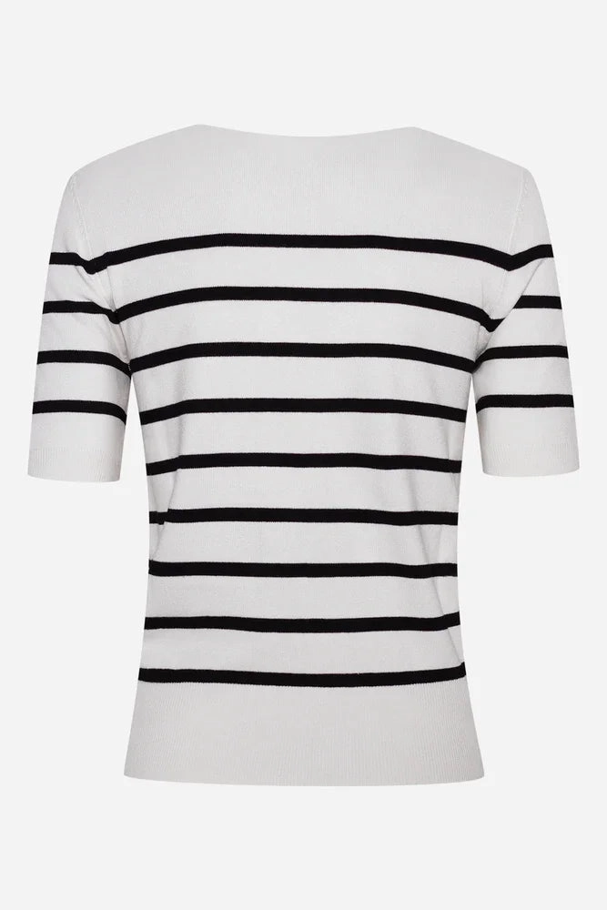 LightweightLayeringSystem ThermalRegulating Ballerina Sleeve Striped Crew Neck Top Black And White