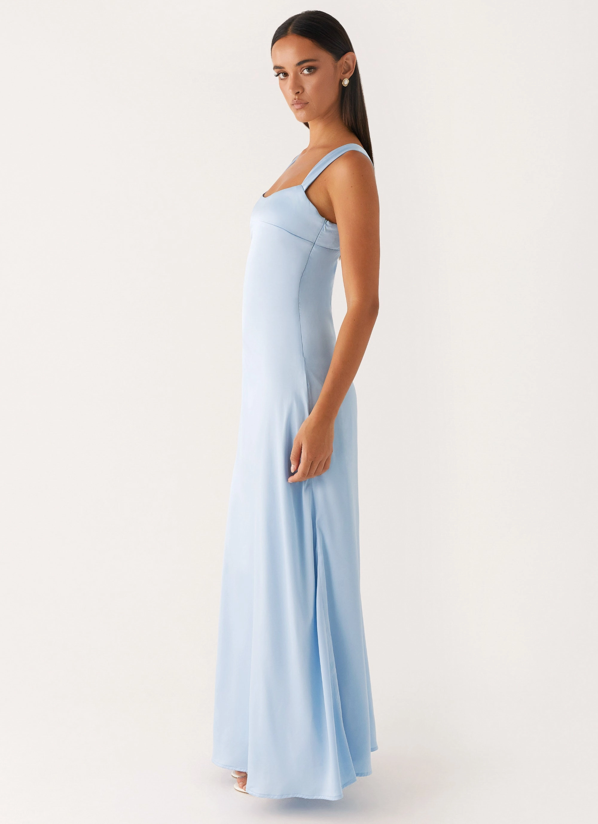Odette Satin Maxi Dress - Blue Youthful Look