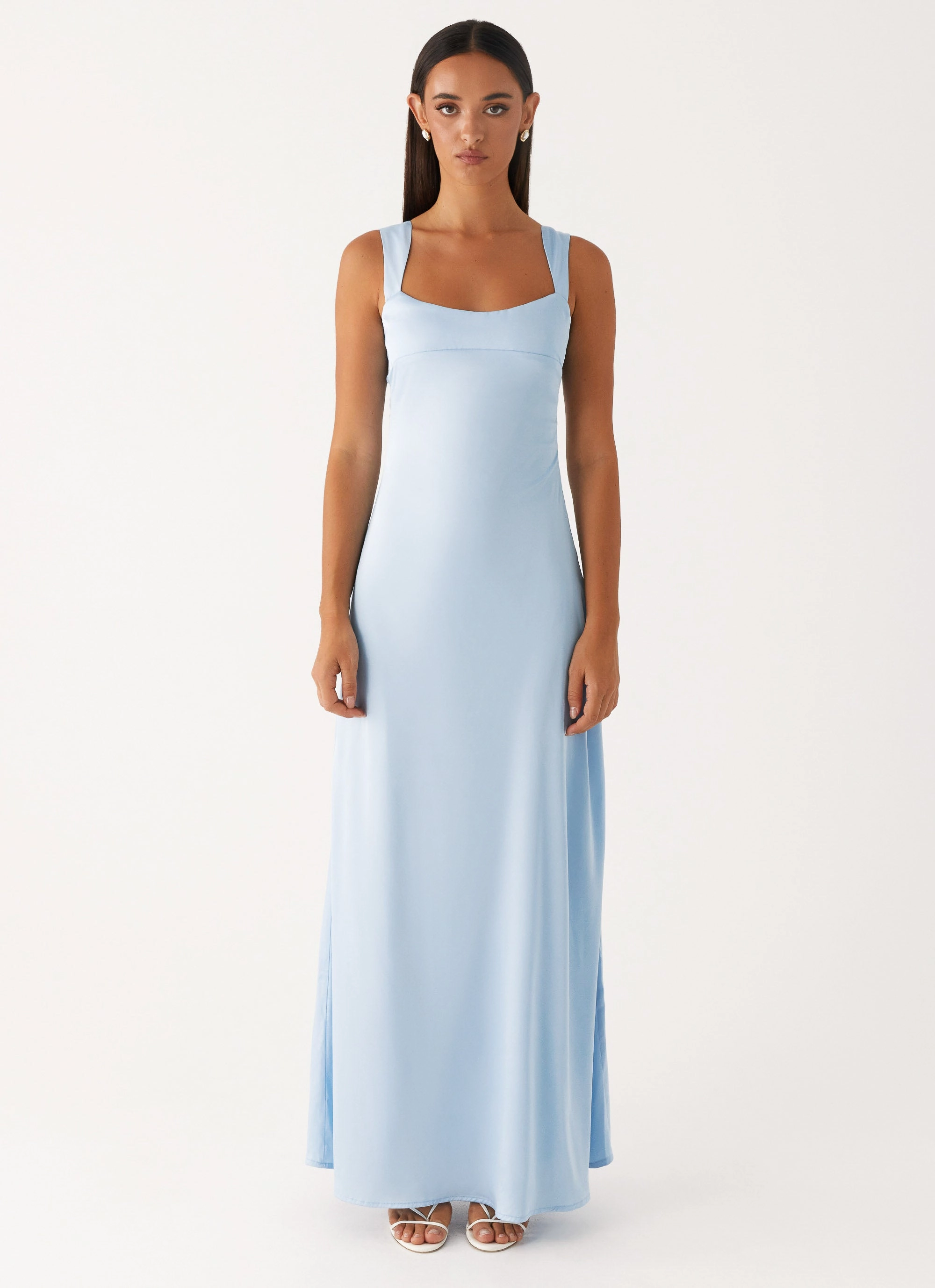 Odette Satin Maxi Dress - Blue Flattering Waist