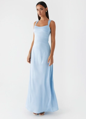 Recycled-Material Odette Satin Maxi Dress - Blue