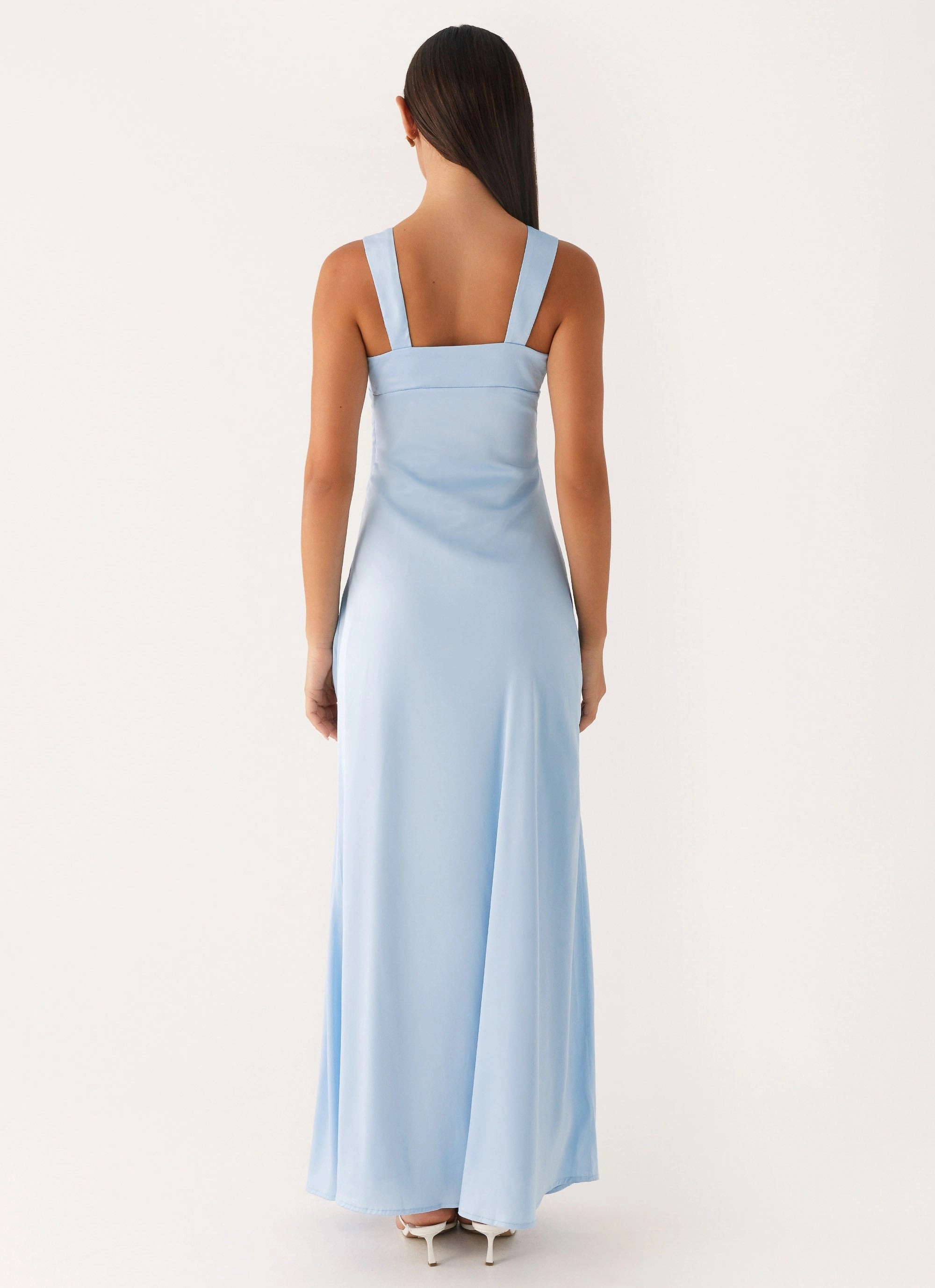 Odette Satin Maxi Dress - Blue Balanced Texture Curve Friendly