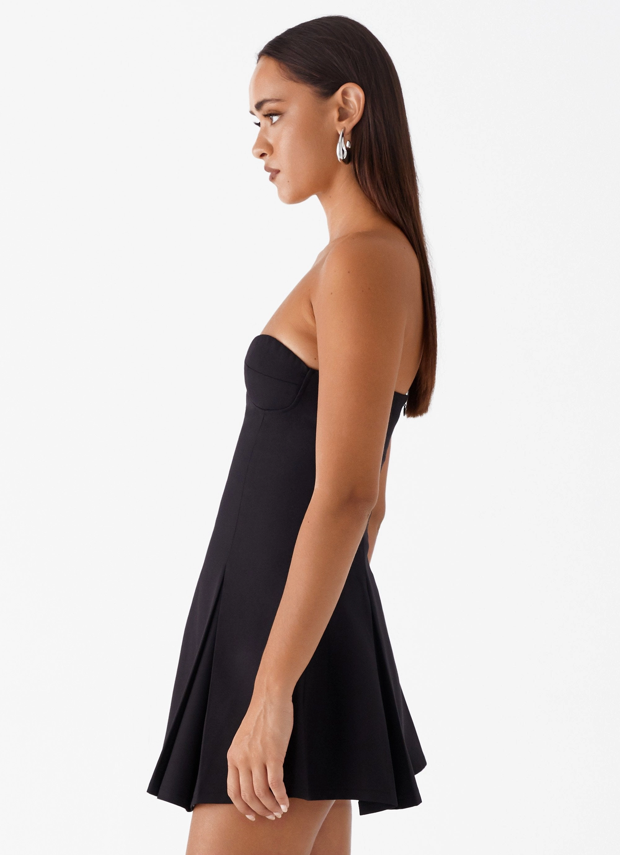 Victoria Strapless Mini Dress - Black Draped Layer Classic wrap dress