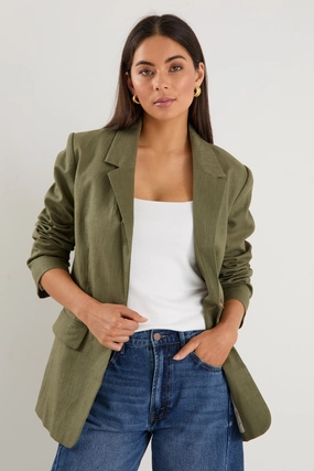 Dock Soft Khaki Ramie Rolled Sleeve Blazer Edgy style Workwear Ready