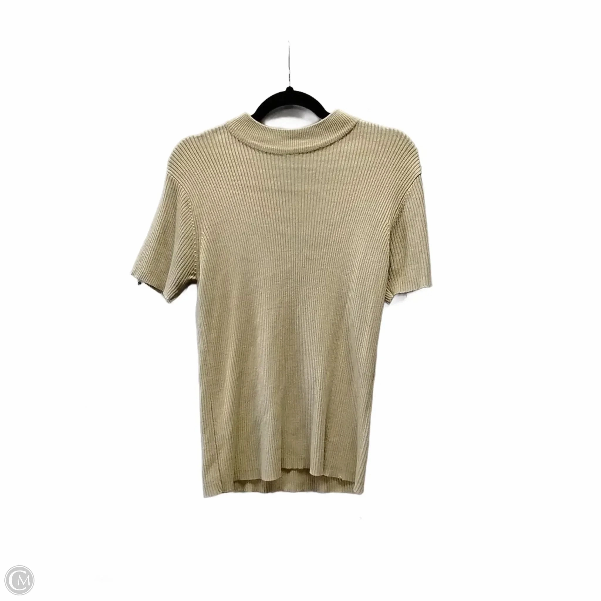 Curved Hemline Perfect for Layering Sweater Short Sleeve By Designer Originals In Tan, Size: S