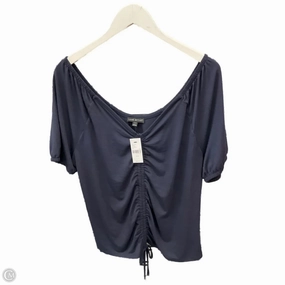 Formal Occasion Zip Up Top Short Sleeve By Lane Bryant In Navy, Size: Xl