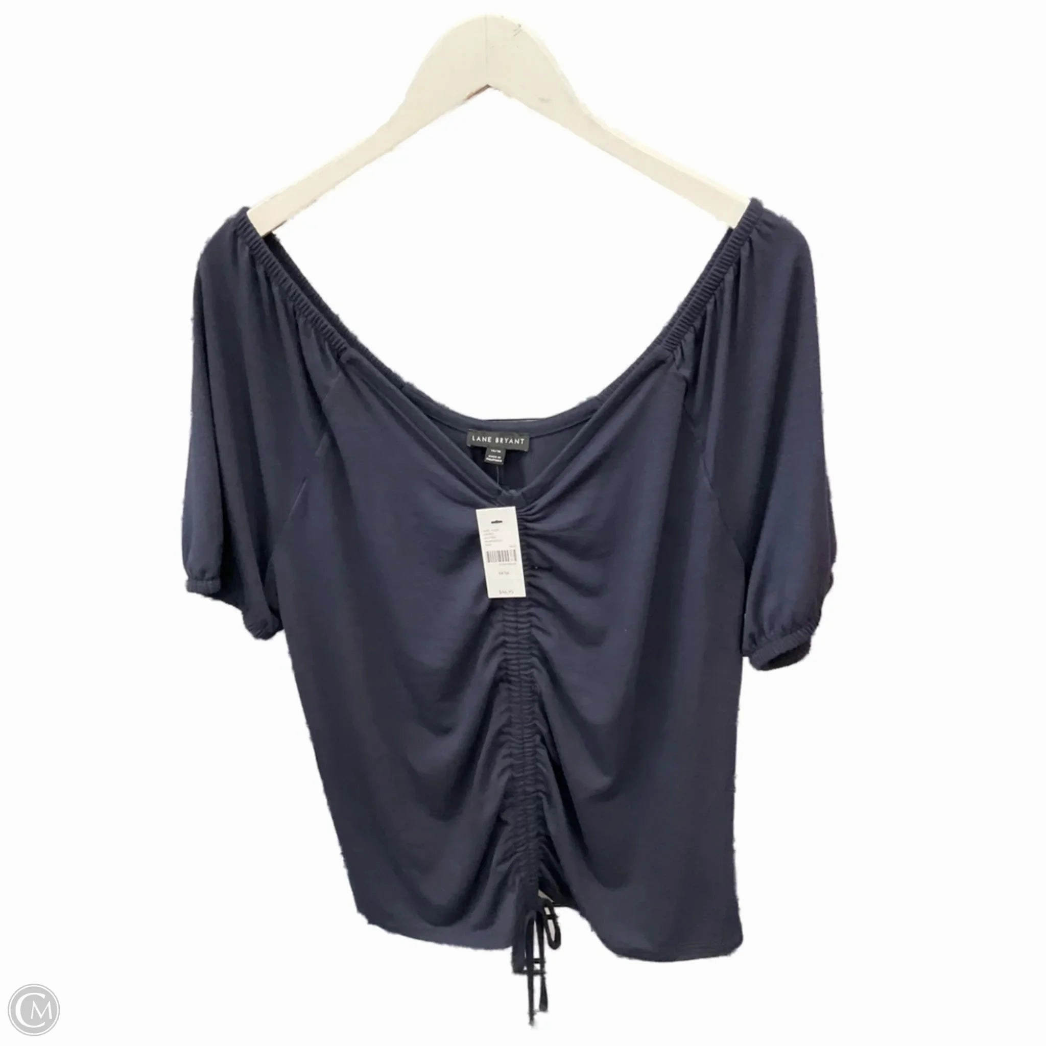 Formal Occasion Zip Up Top Short Sleeve By Lane Bryant In Navy, Size: Xl