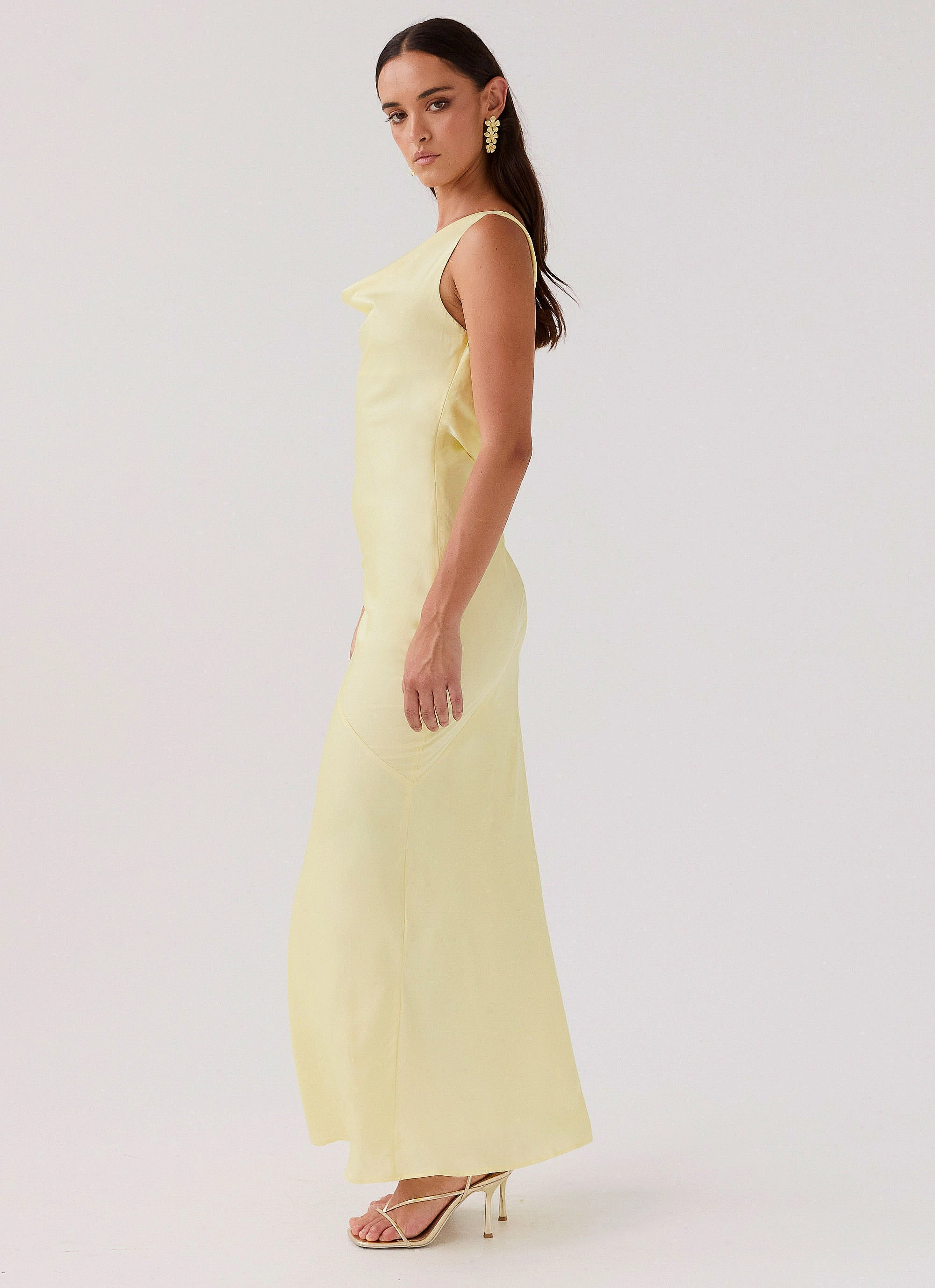 Basic essential Be Mine Satin Maxi Dress - Canary