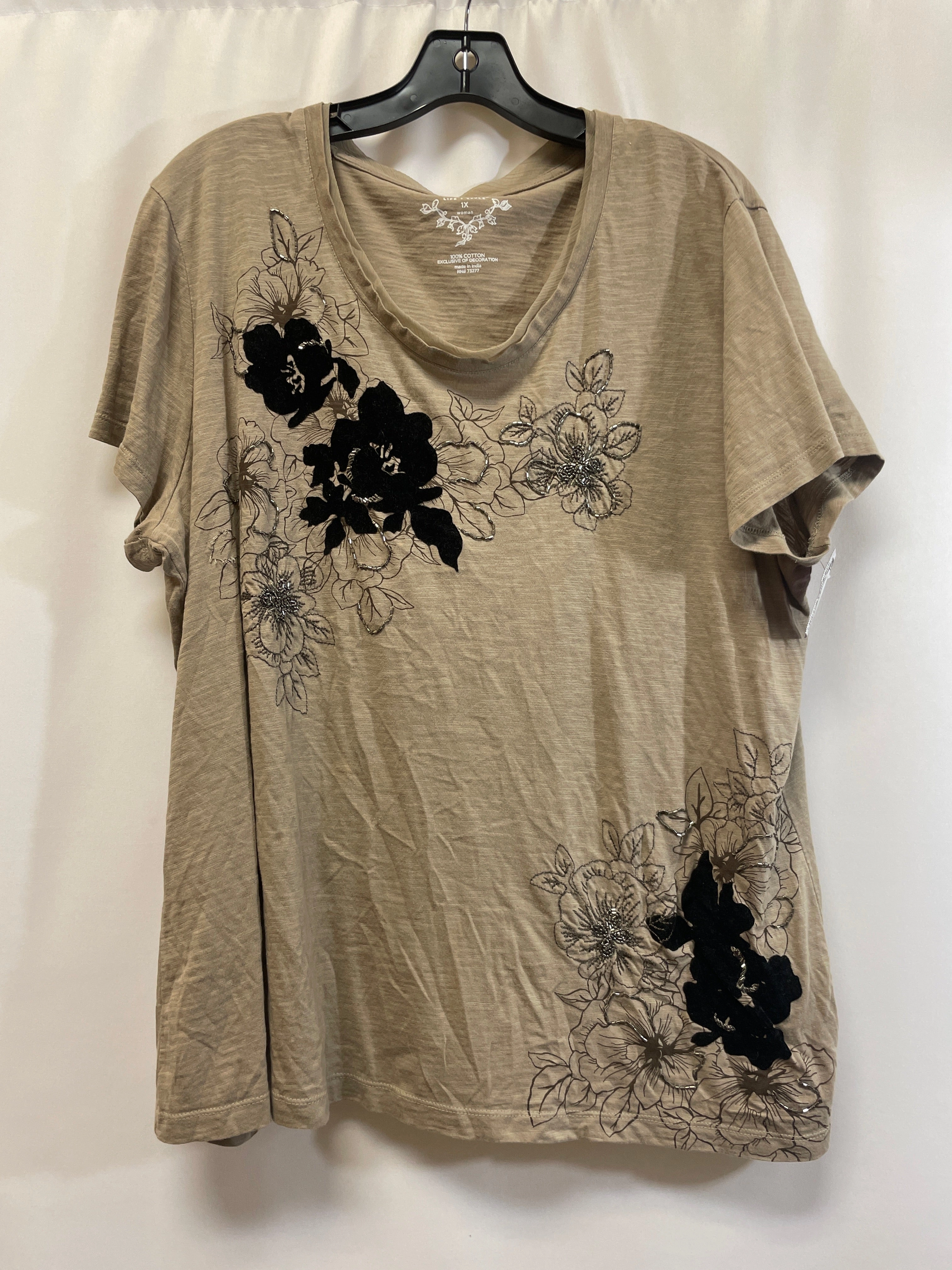 Beige Top Short Sleeve Sonoma, Size 1x Essential Casual
