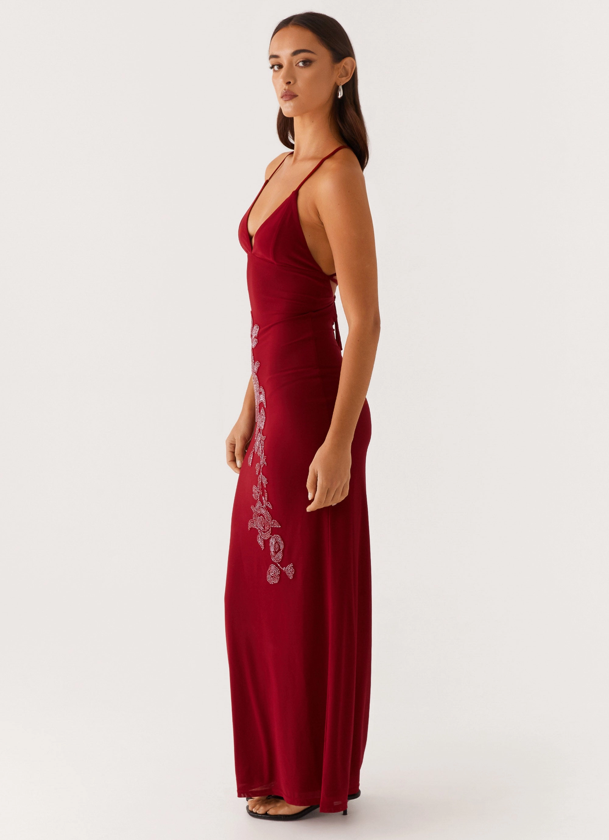 Beki Beaded Mesh Maxi Dress - Deep Red New Mood Classic Layers