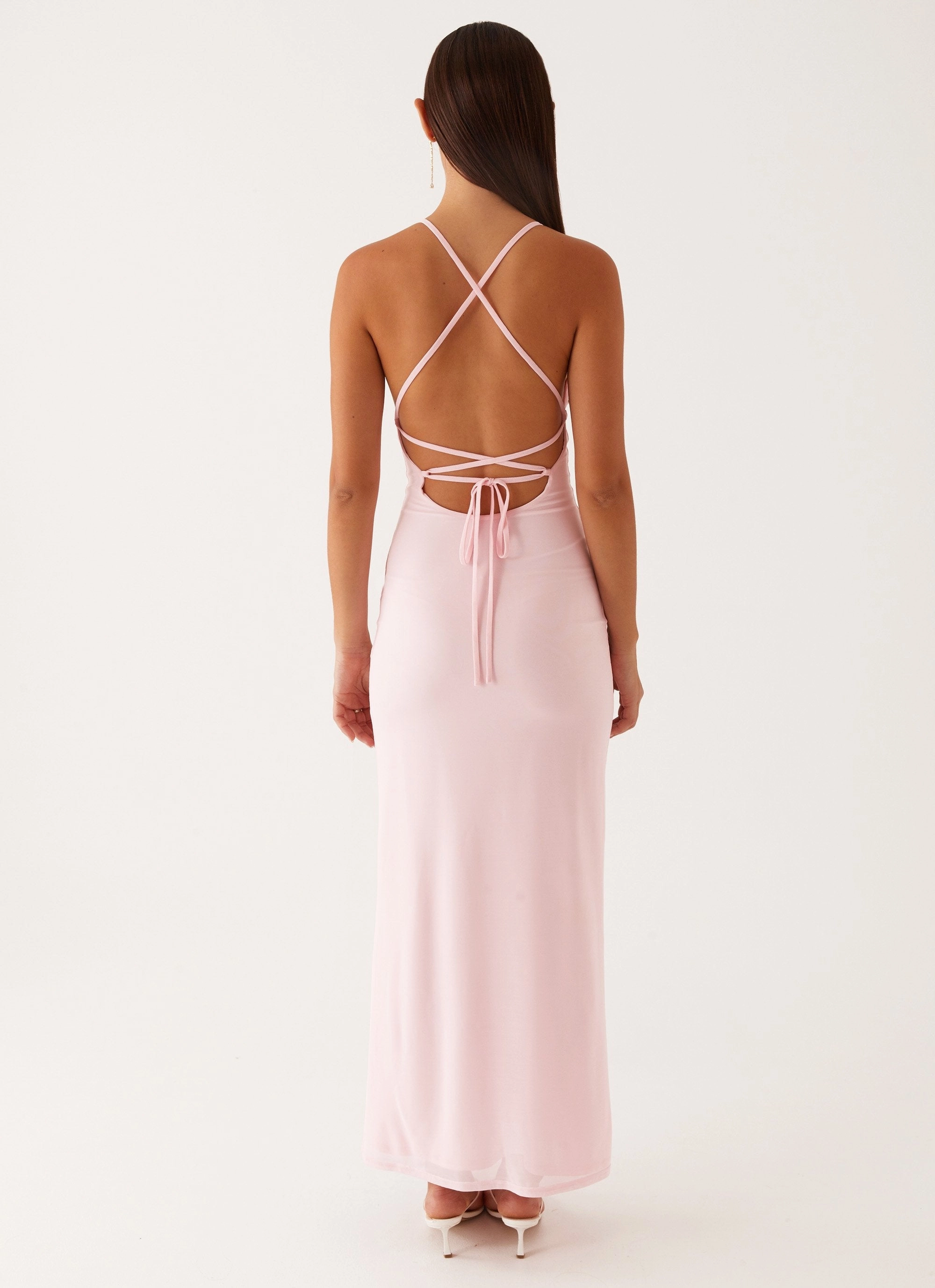 Earth-Tone Beki Beaded Mesh Maxi Dress - Pink