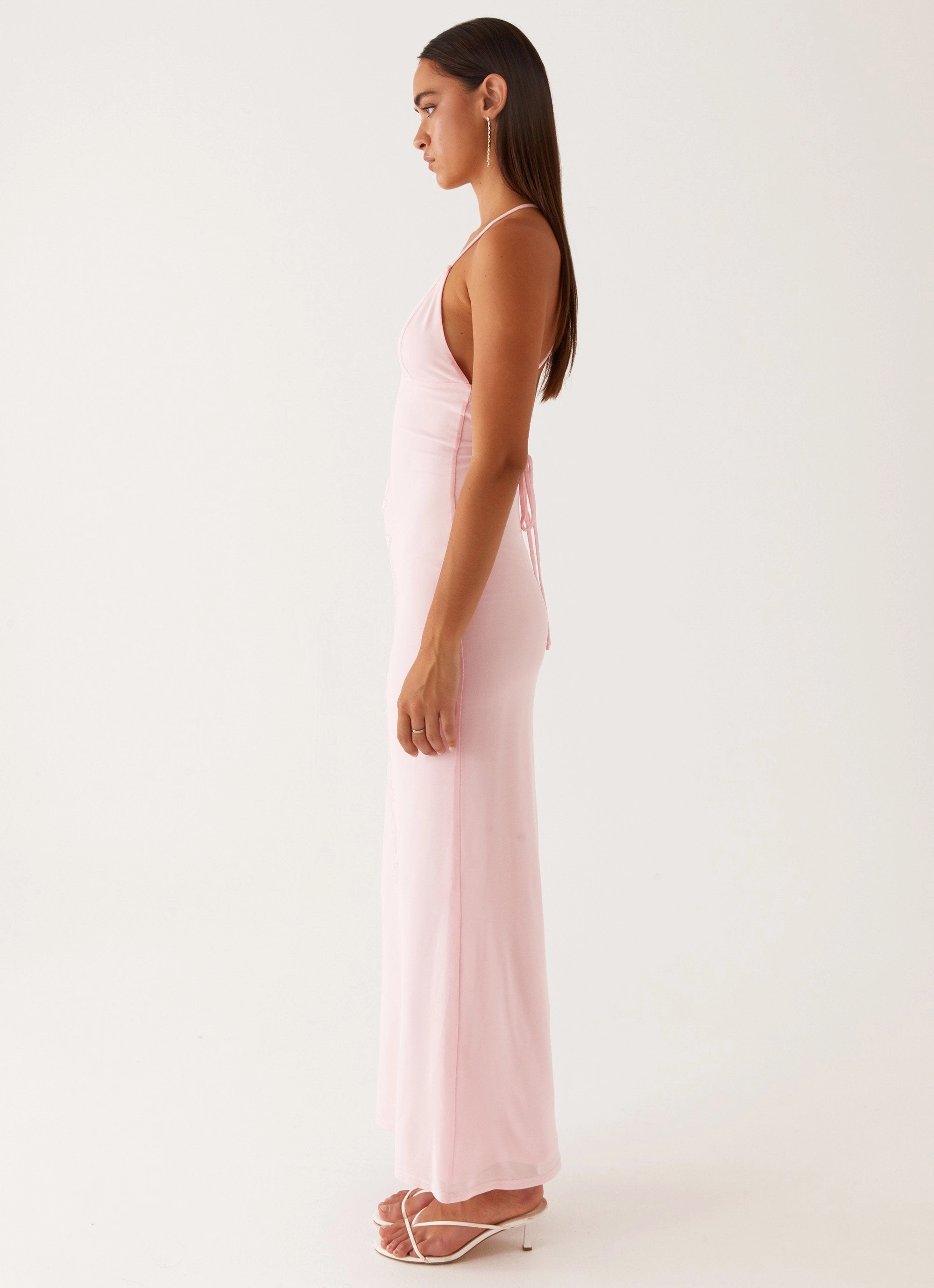 Luxe Fit Beki Beaded Mesh Maxi Dress - Pink