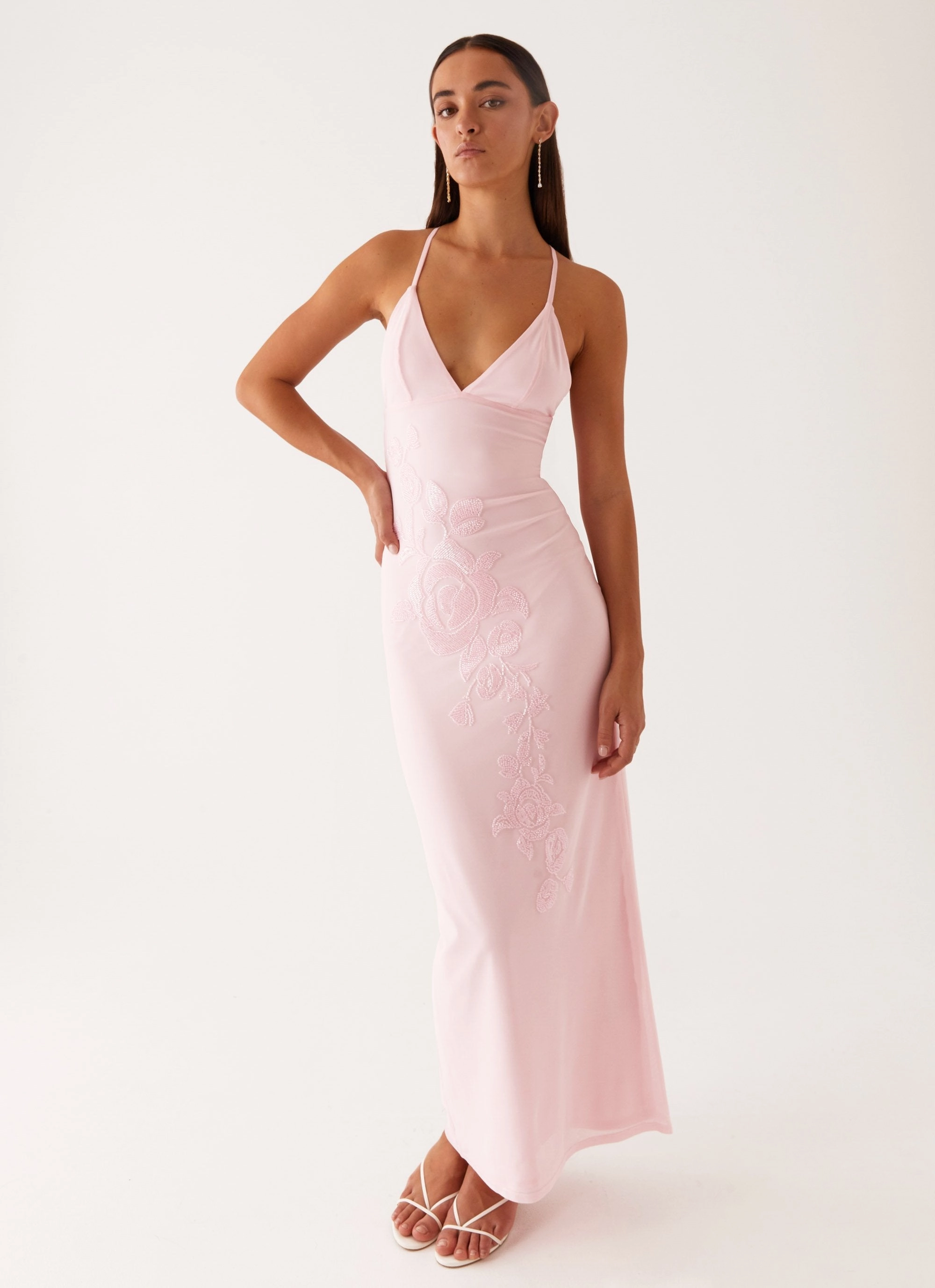 Retro Mood Beki Beaded Mesh Maxi Dress - Pink