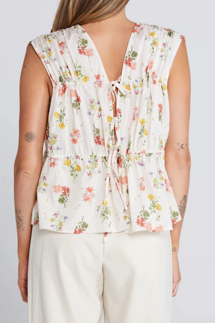 Belle Summer Haven Cream Floral Reversible Sleeveless Tie Top Breathable Microfiber Fade Resistant Dye