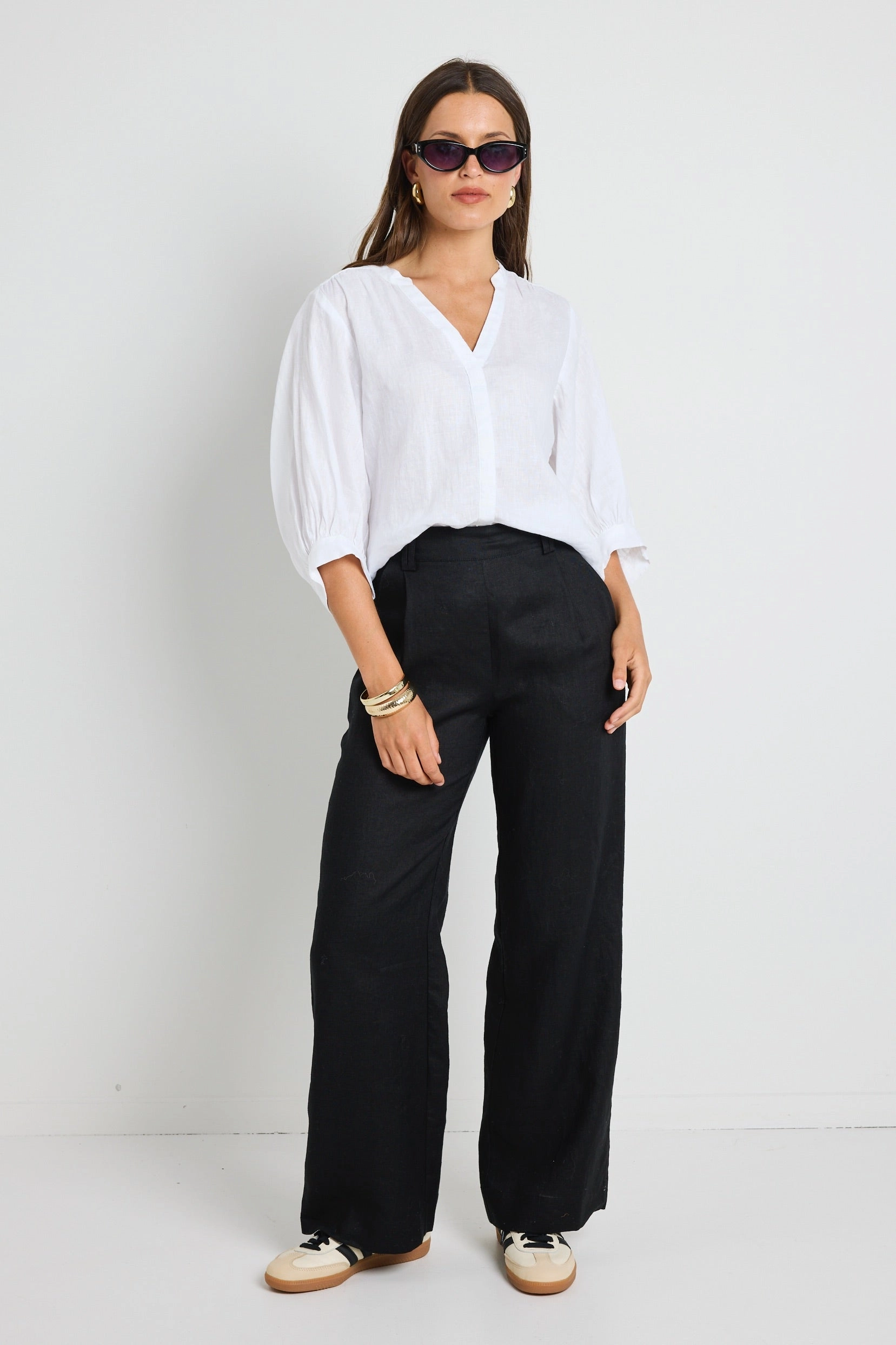Quick Wear Fit Bestow Black Linen Elastic Back Wide Leg Pants