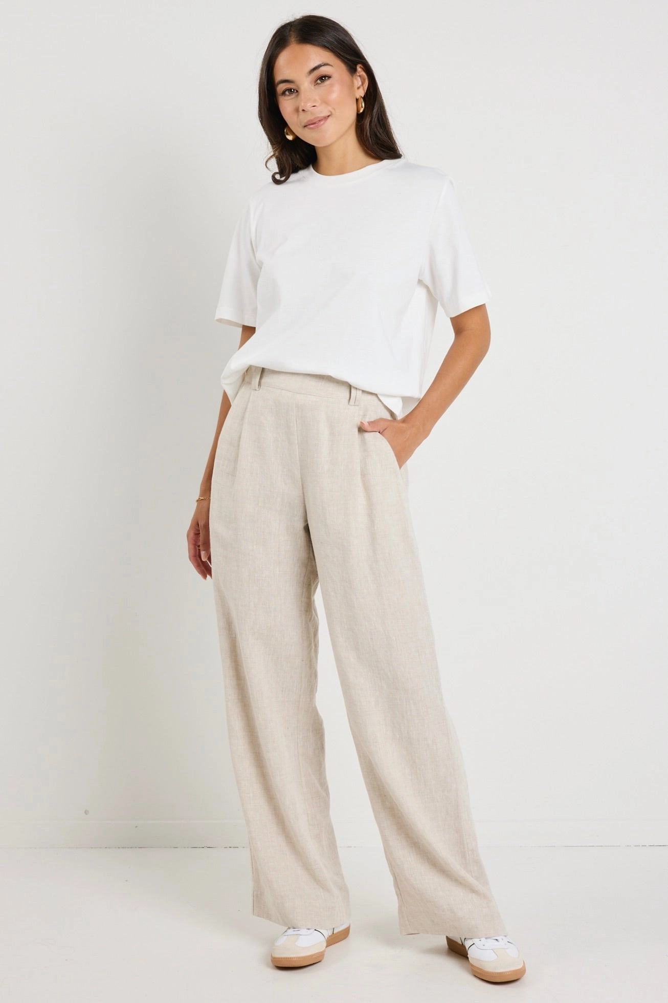 Bestow Natural Linen Elastic Back Wide Leg Pants EcoFriendlyBlend