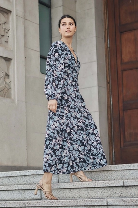 Better Than Ever Large Blue Floral Puff Sleeve Tiered Maxi Dress Flower Grace