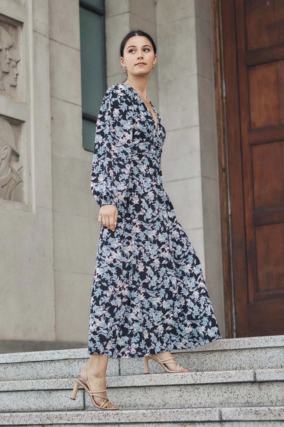 Better Than Ever Large Blue Floral Puff Sleeve Tiered Maxi Dress Flower Grace