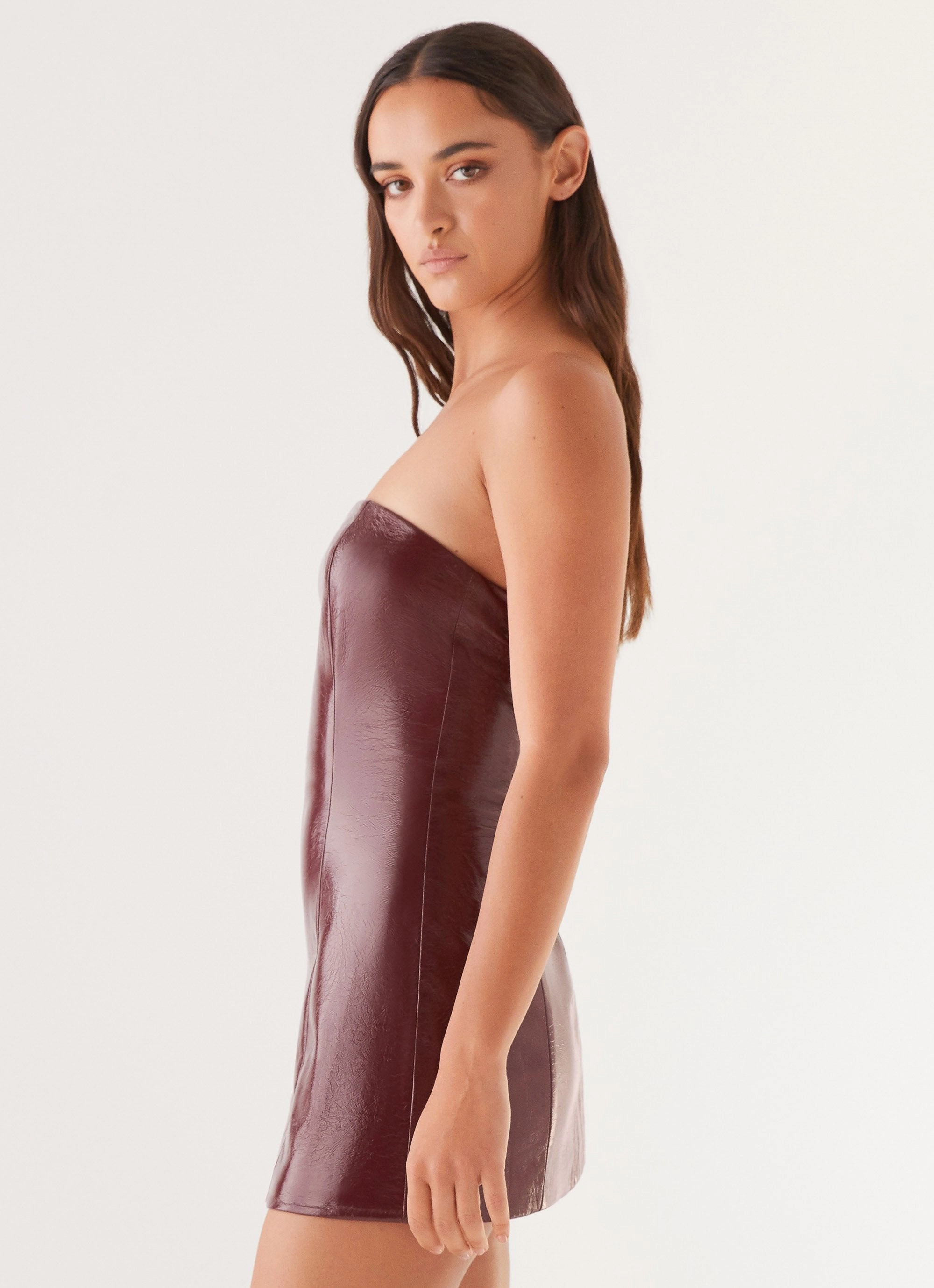 Big Shot Strapless Mini Dress - Merlot Flattering Look Wear Refined Simplicity