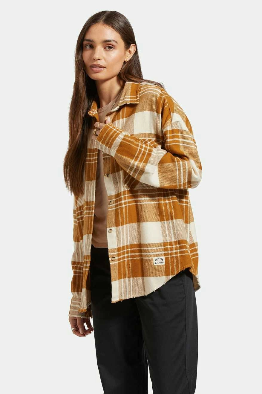 Bowery Washed Copper White Check Flannel Shirt Durable Weave