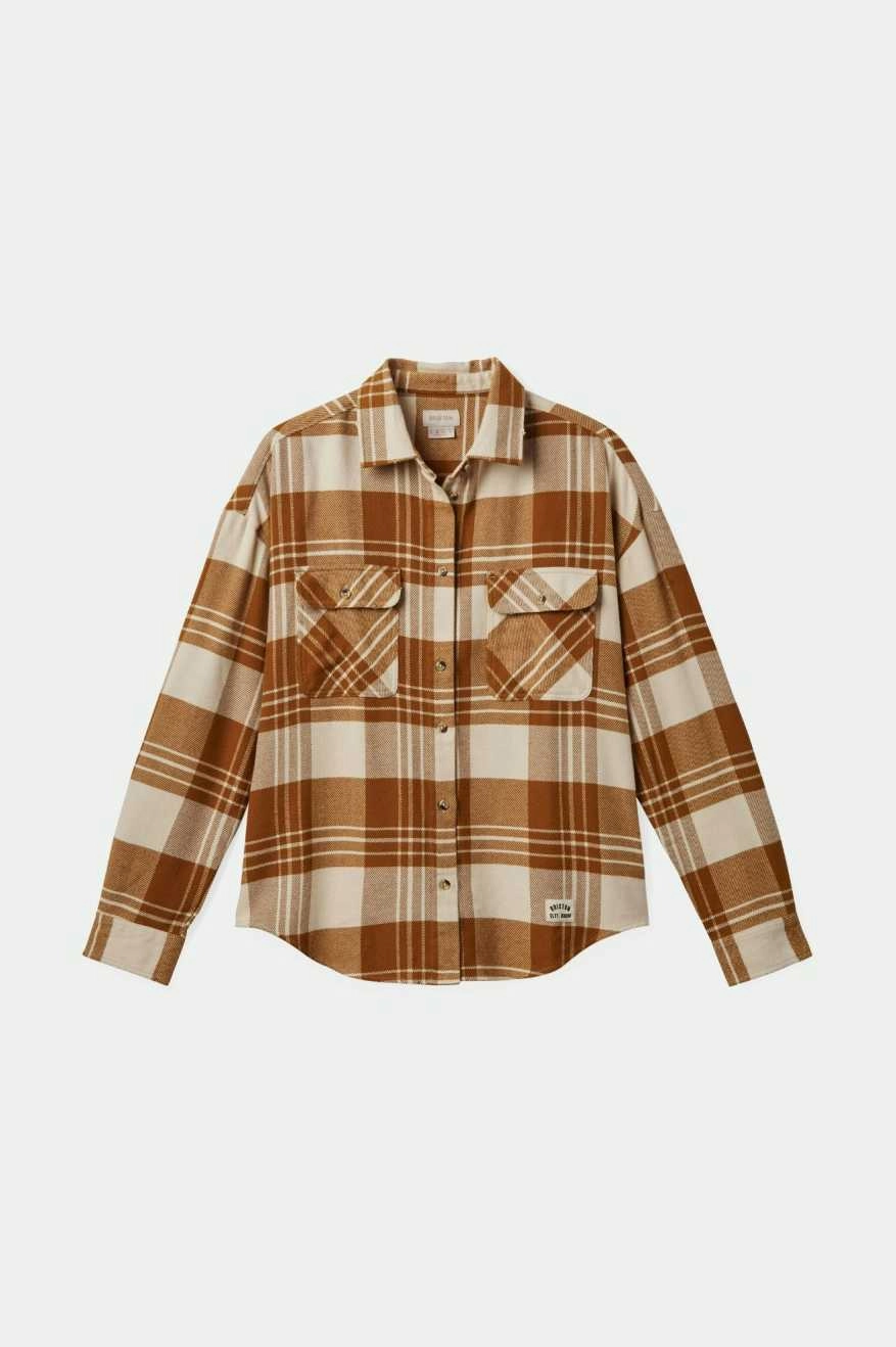 Bowery Washed Copper White Check Flannel Shirt StretchFabric