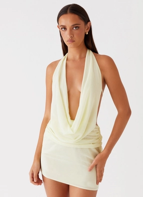 Elysia Chiffon Mini Dress - Lemon Breathable