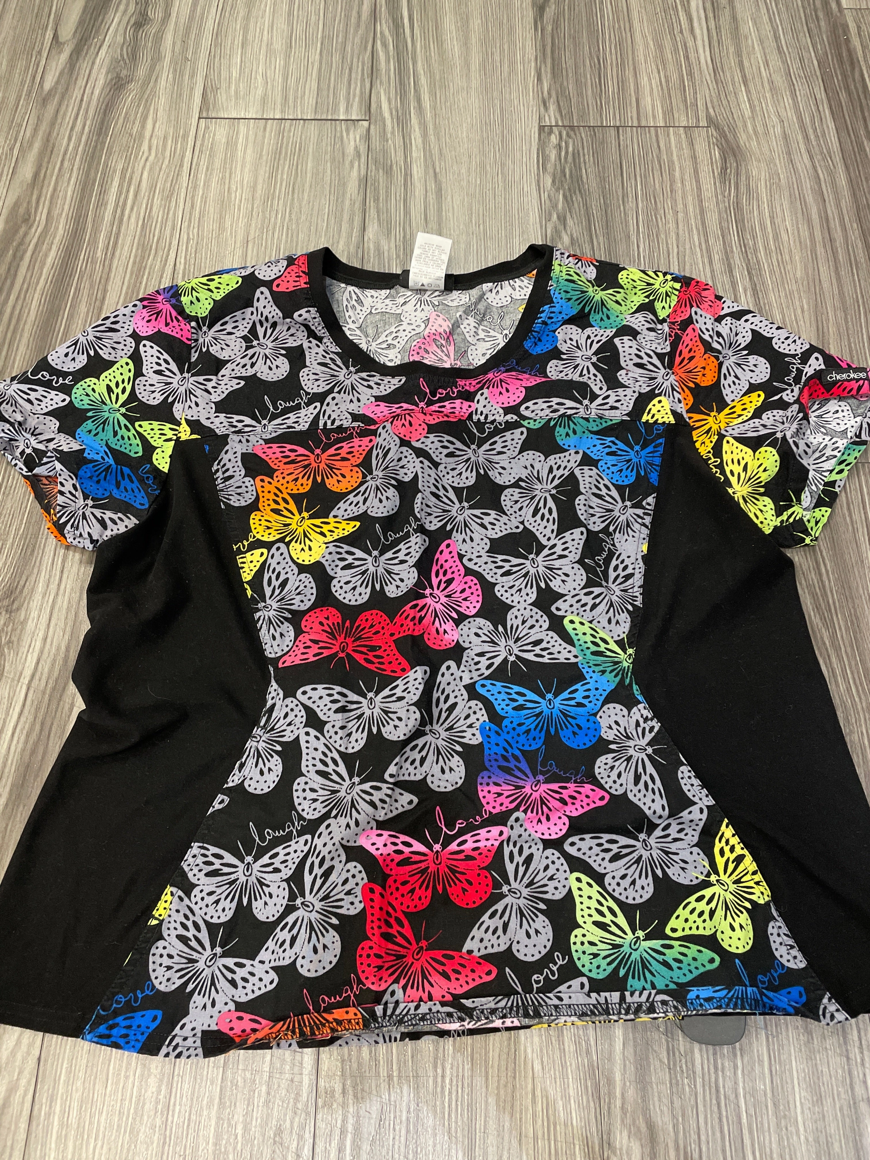 Fur combination Soft and Flexible Black Top Short Sleeve Cherokee, Size 2x