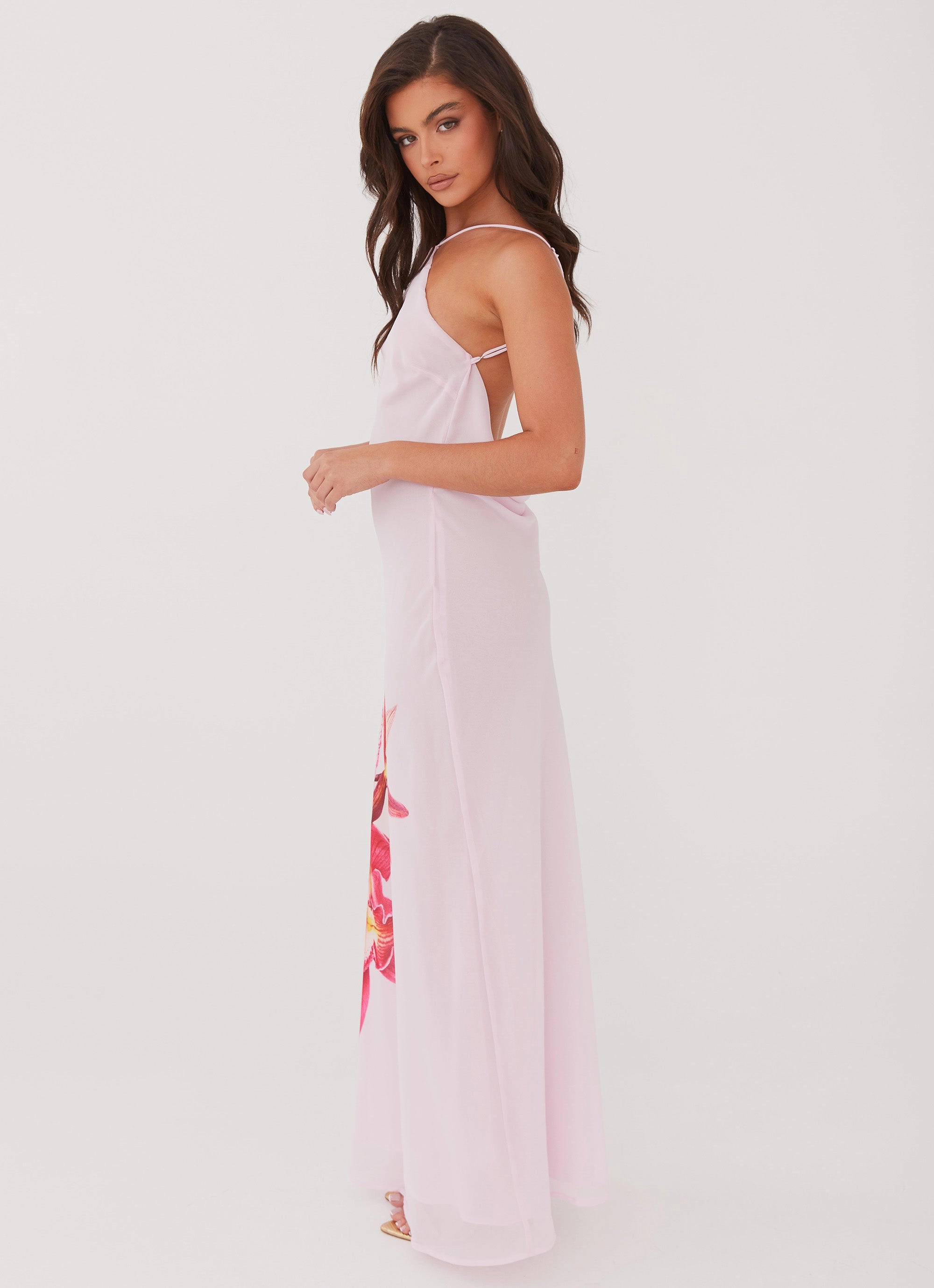 Tailored Style Luxury-Fabric Blossom Hearts Maxi Dress - Pink Peony