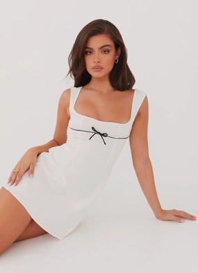 Cadence Mini Dress - White Shared Glow Boat-Neck