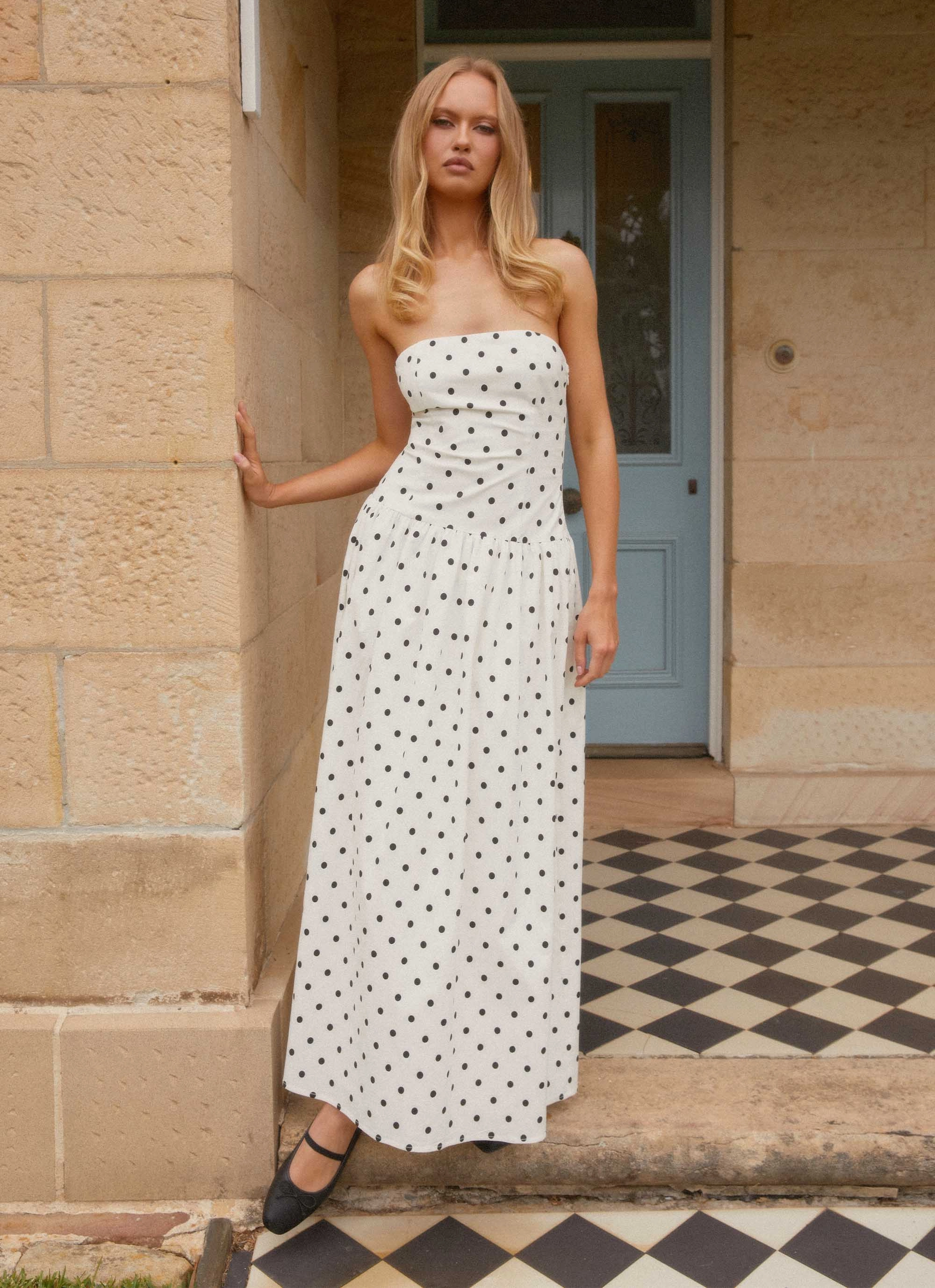 Andorra Maxi Dress - White Polkadot Stay Cool