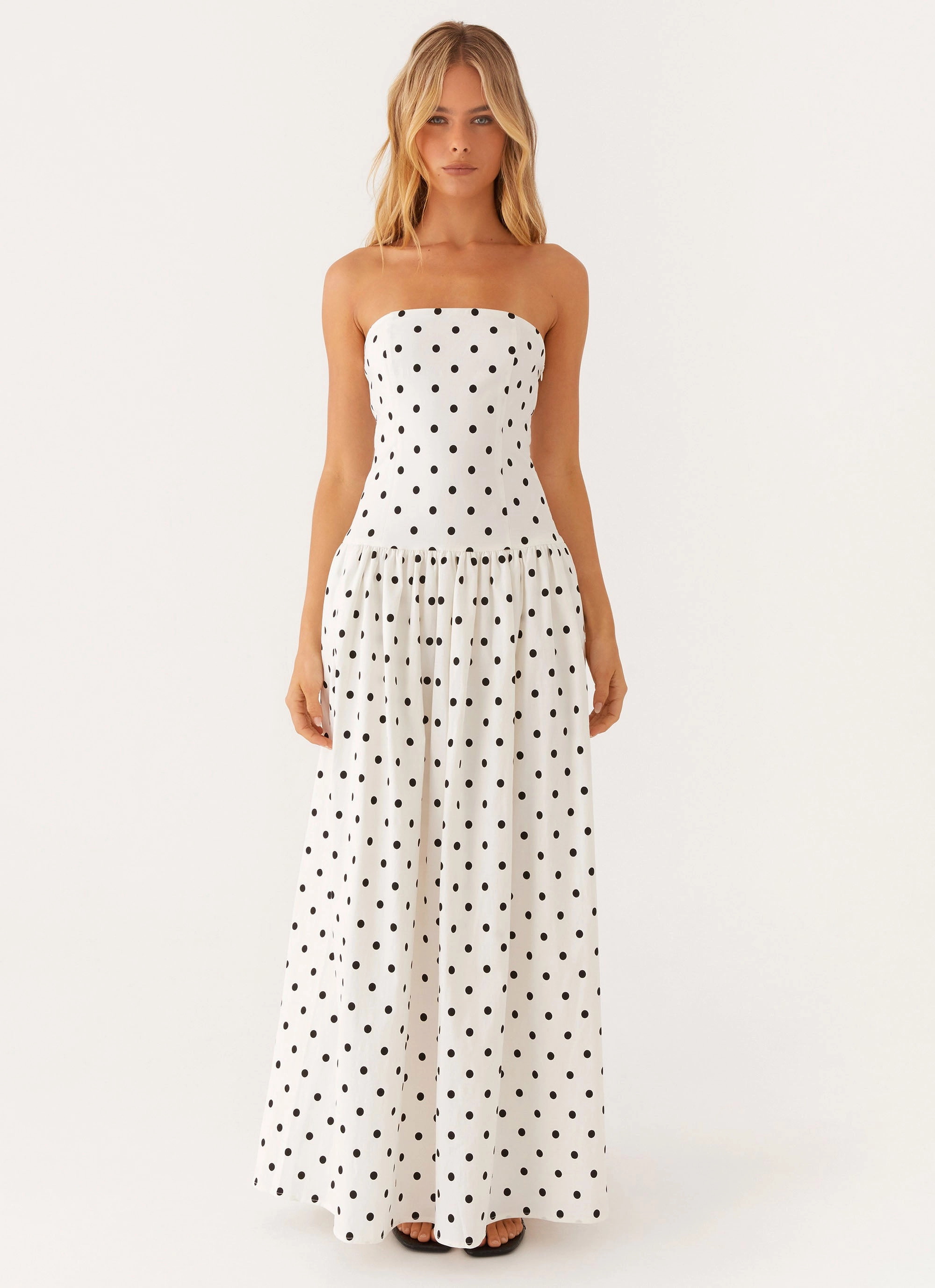 Subtle Elegance Andorra Maxi Dress - White Polkadot