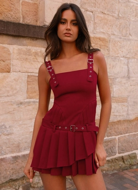 Uma Mini Dress - Cherry Red Soft fabric piece