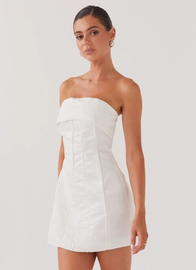 Bombshell Tube Mini Dress - White Pearl Pop Texture
