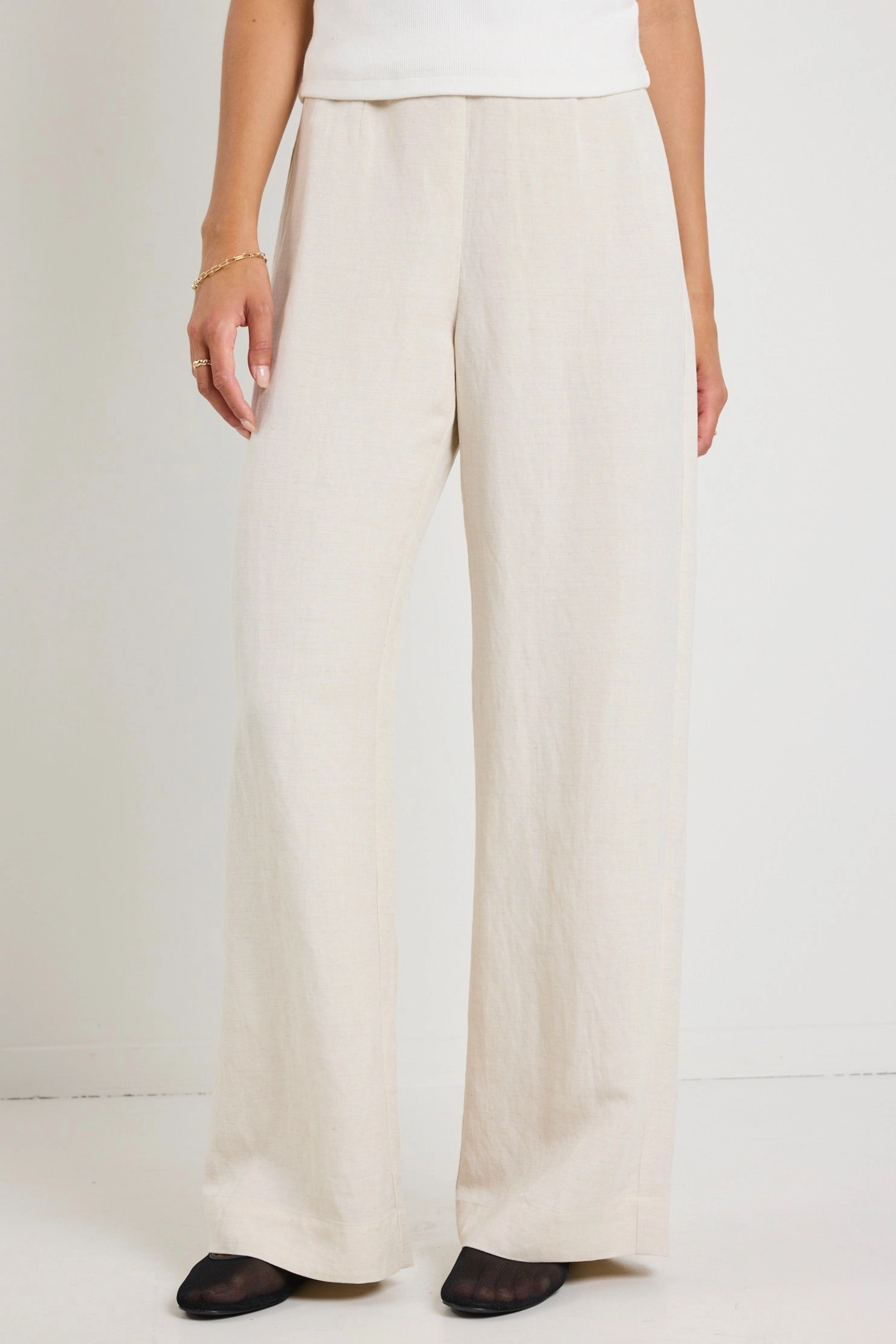 Boulevard Natural Linen Viscose Wide Leg Pants LowProfileStitching