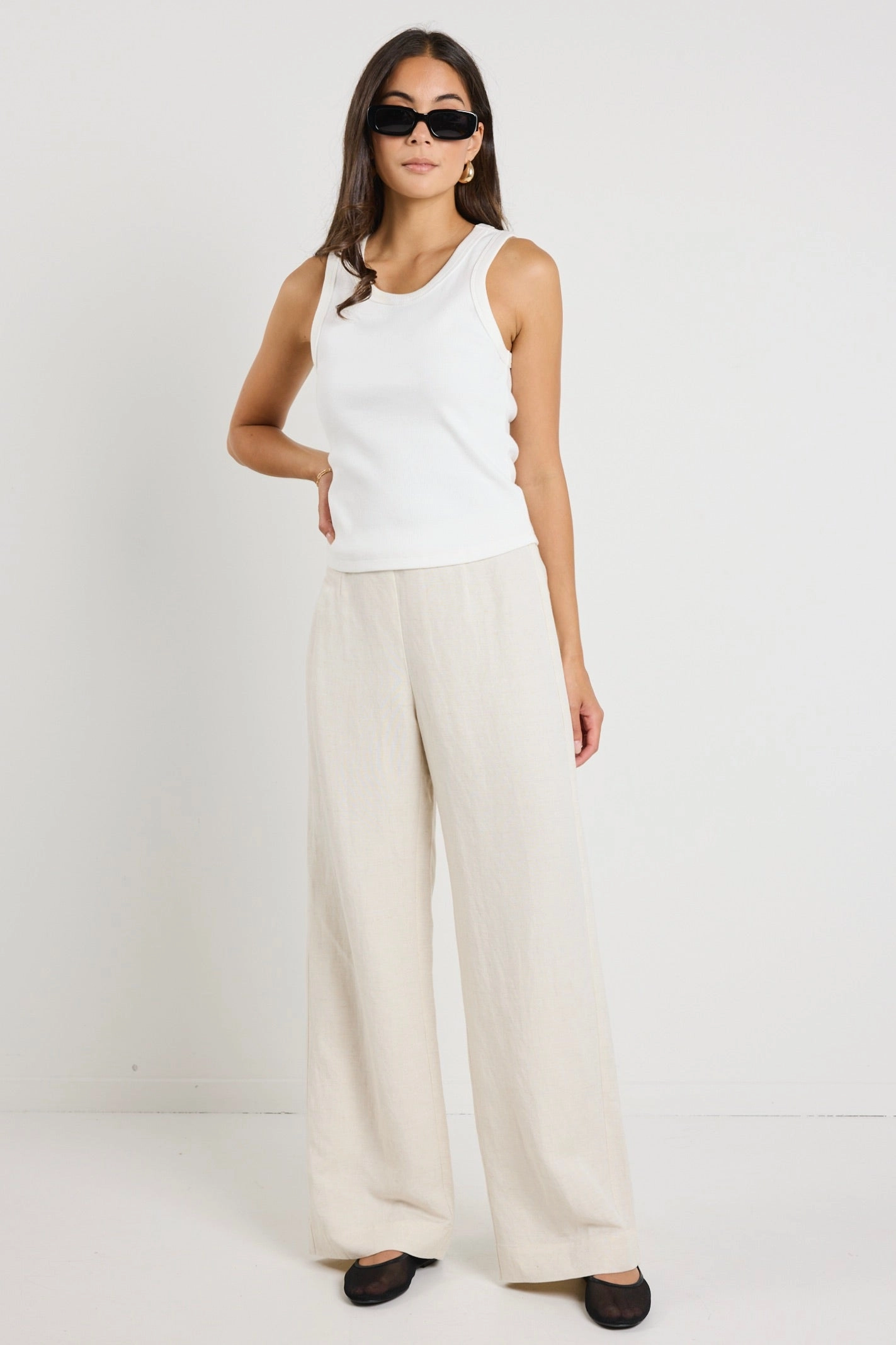 Stable Shape Boulevard Natural Linen Viscose Wide Leg Pants