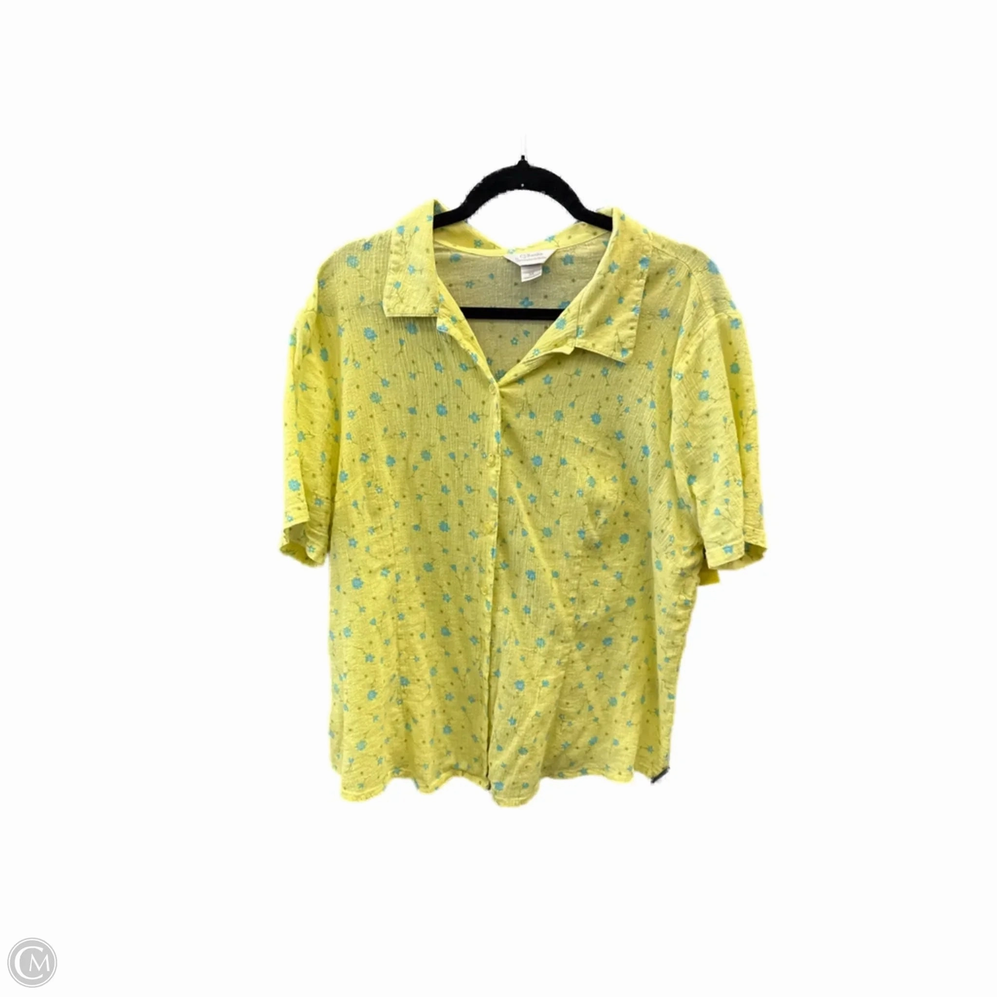 PreShrunkCotton Breathable Comfort Fit Top Short Sleeve By Cj Banks In Yellow, Size: 3x