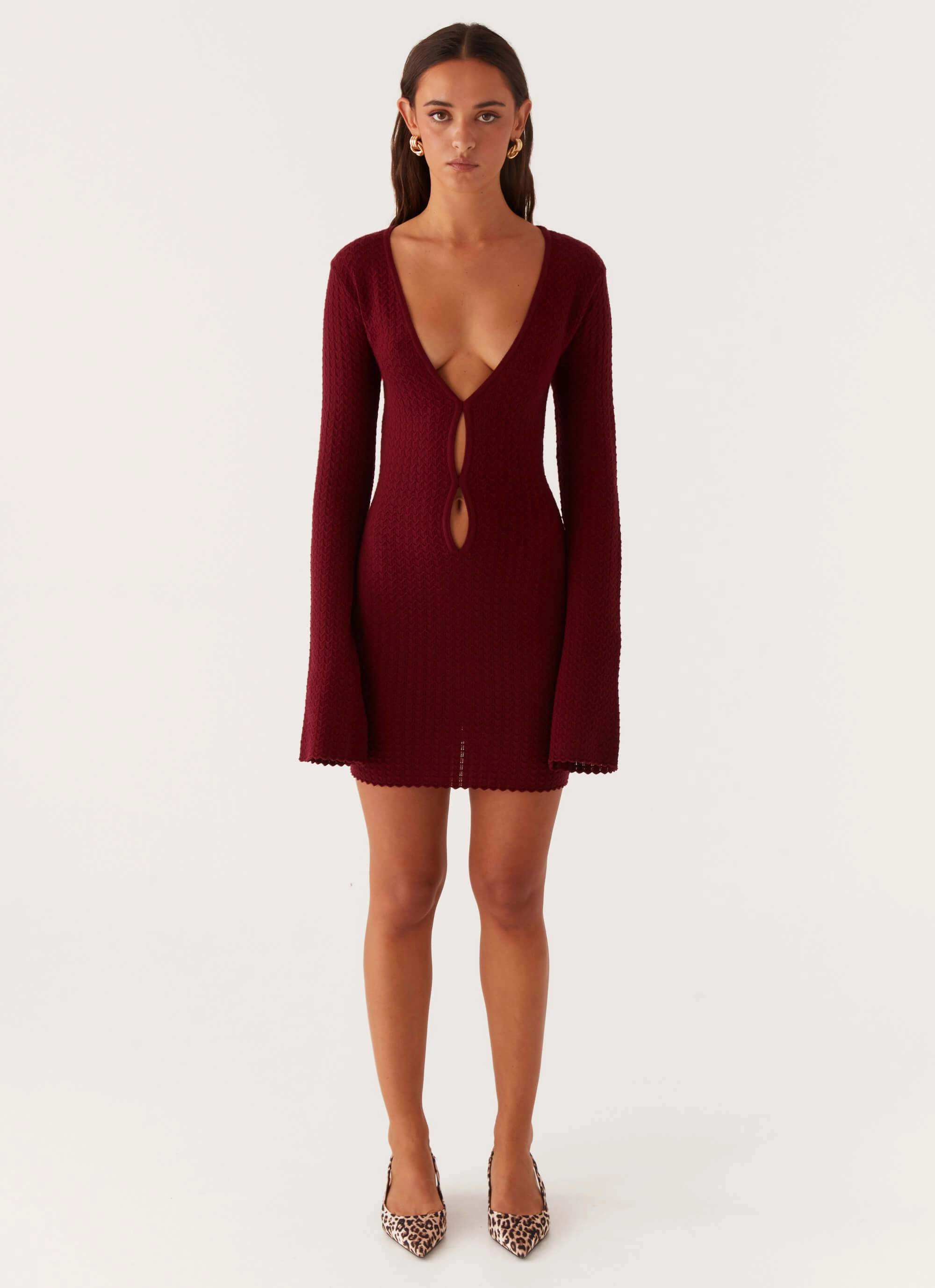 relaxed shape Lavelle Knit Mini Dress - Maroon