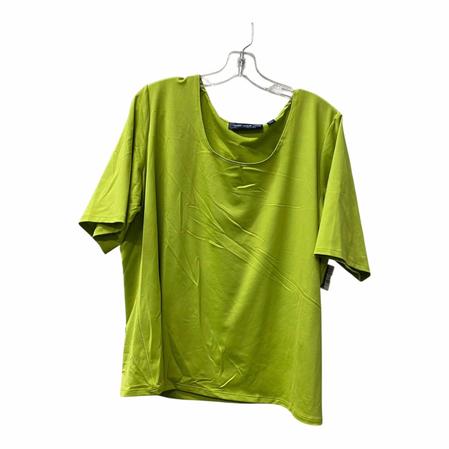Breathable Flex Fit QuickDry Material Top Ss By Susan Graver In Green, Size:2X
