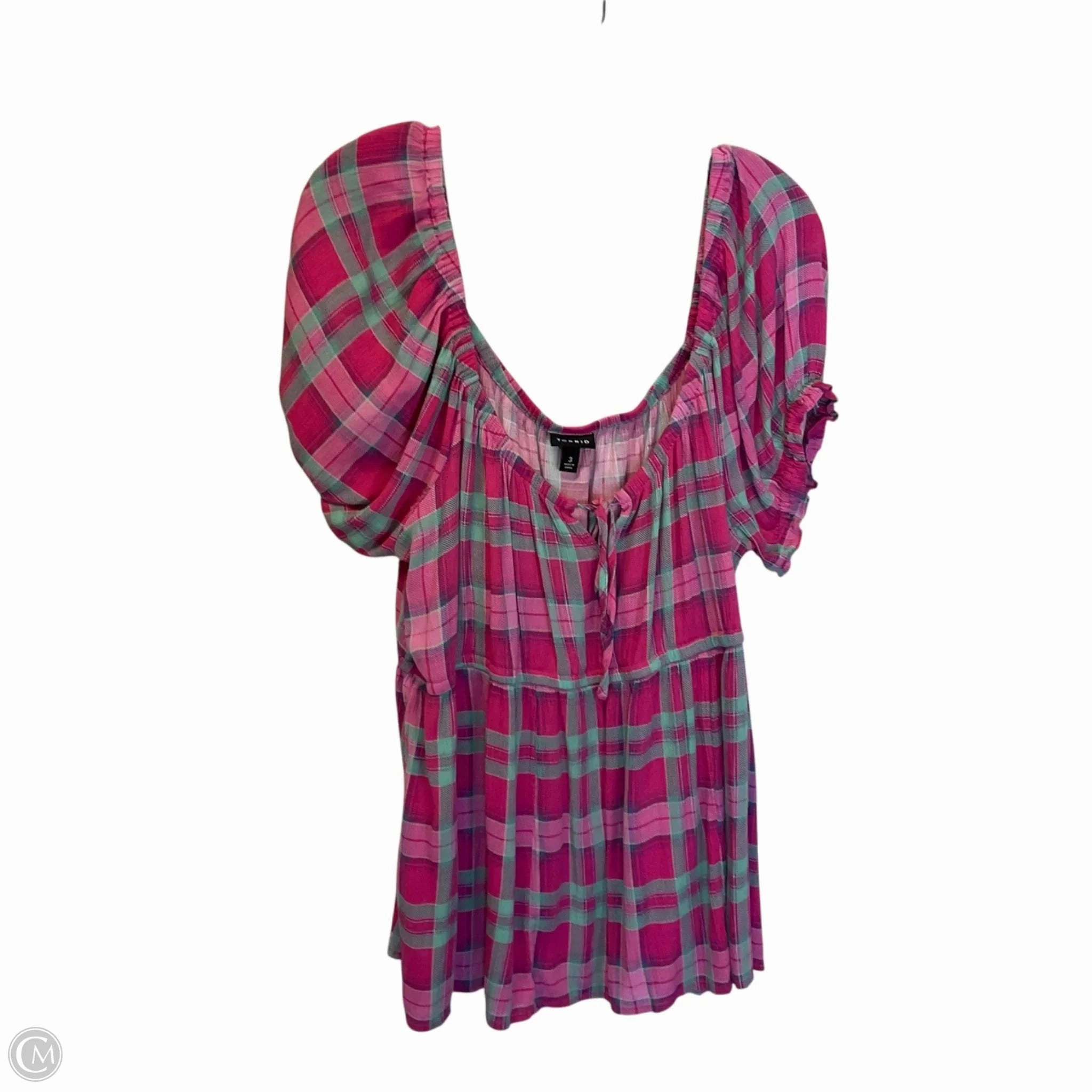OdorResistant Top Short Sleeve By Torrid In Plaid Pattern, Size: 3x