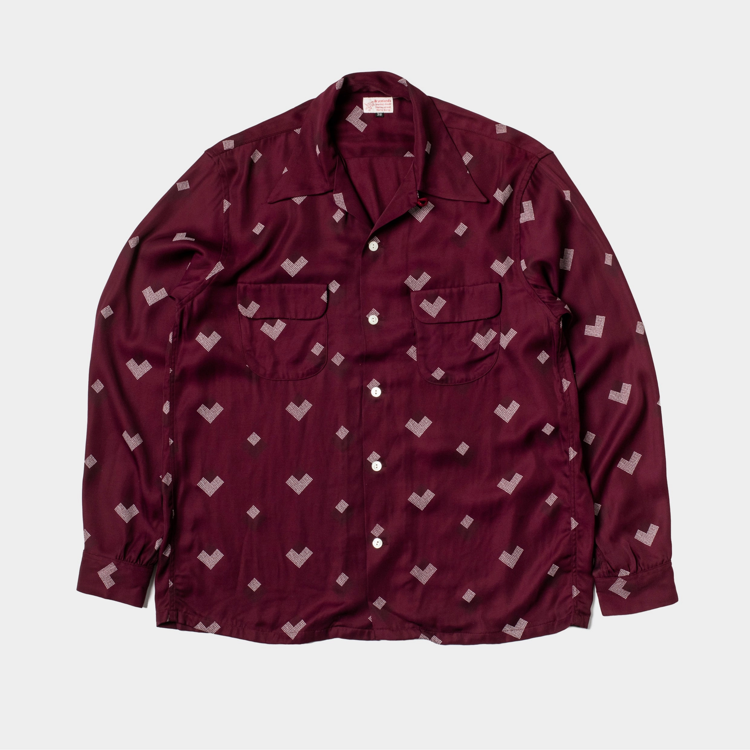 Rayon Shirt Diamond Burgundy Button Down Design