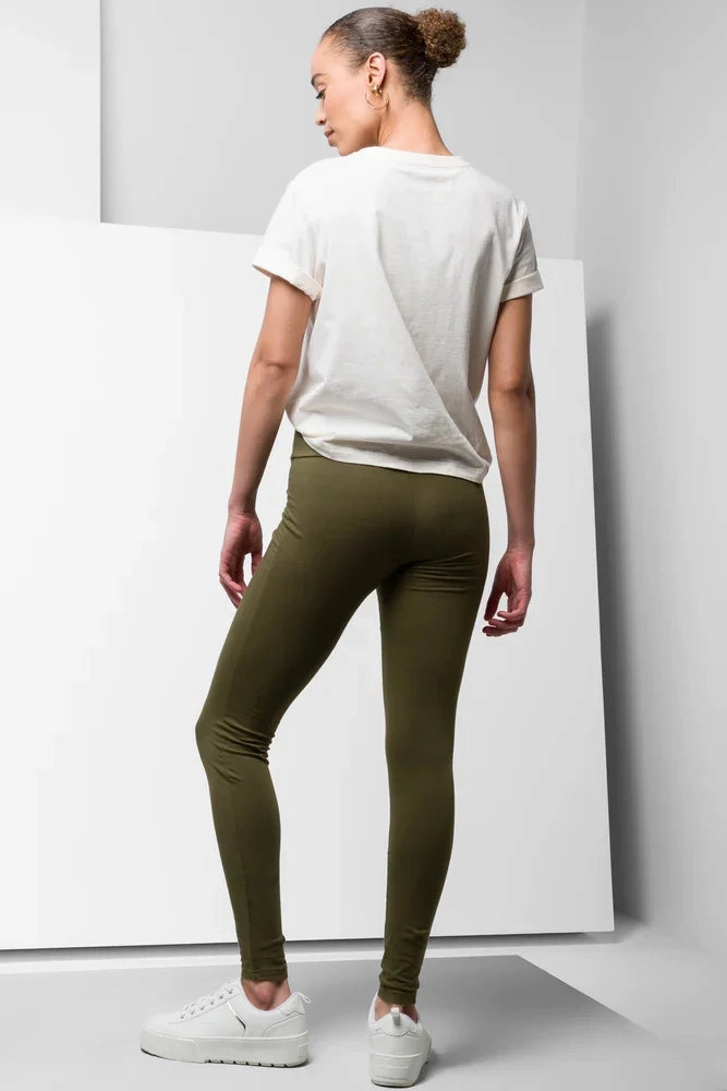 Wide Waist Leggings Olive Green Sporty Comfort Fit